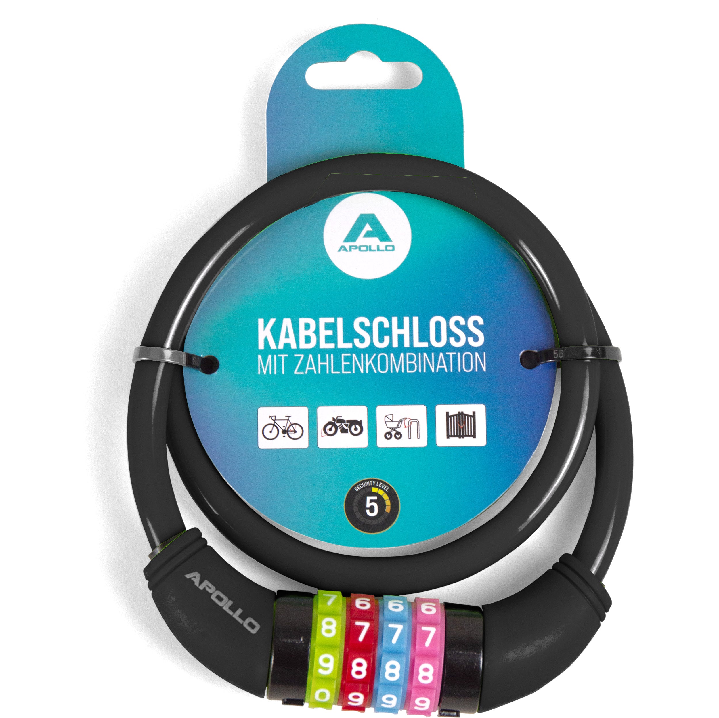 Apollo - Zapięcie rowerowe na kod dla dzieci, 10x650 mm, zamek na hulajnogę, zamek na szyfr - Czarny