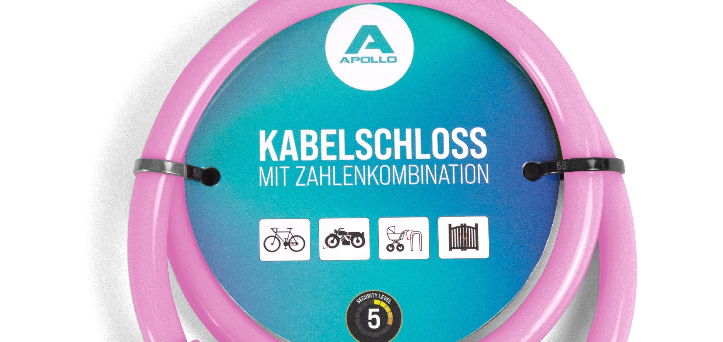 Apollo - Zapięcie rowerowe na kod dla dzieci, 10x650 mm, zamek na hulajnogę, zamek na szyfr - Różowy