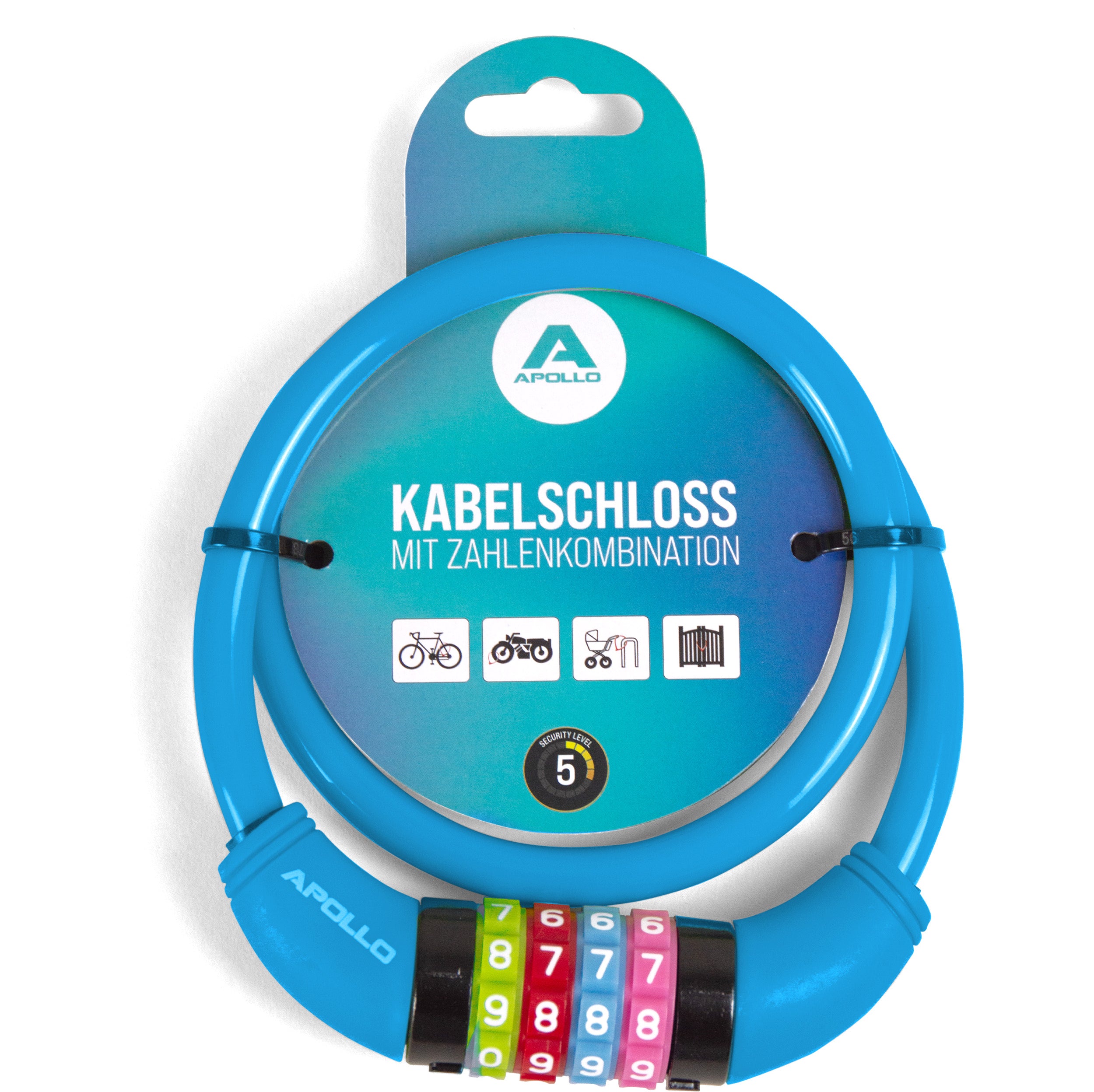 Apollo - Zapięcie rowerowe na kod dla dzieci, 10x650 mm, zamek na hulajnogę, zamek na szyfr - Niebieski