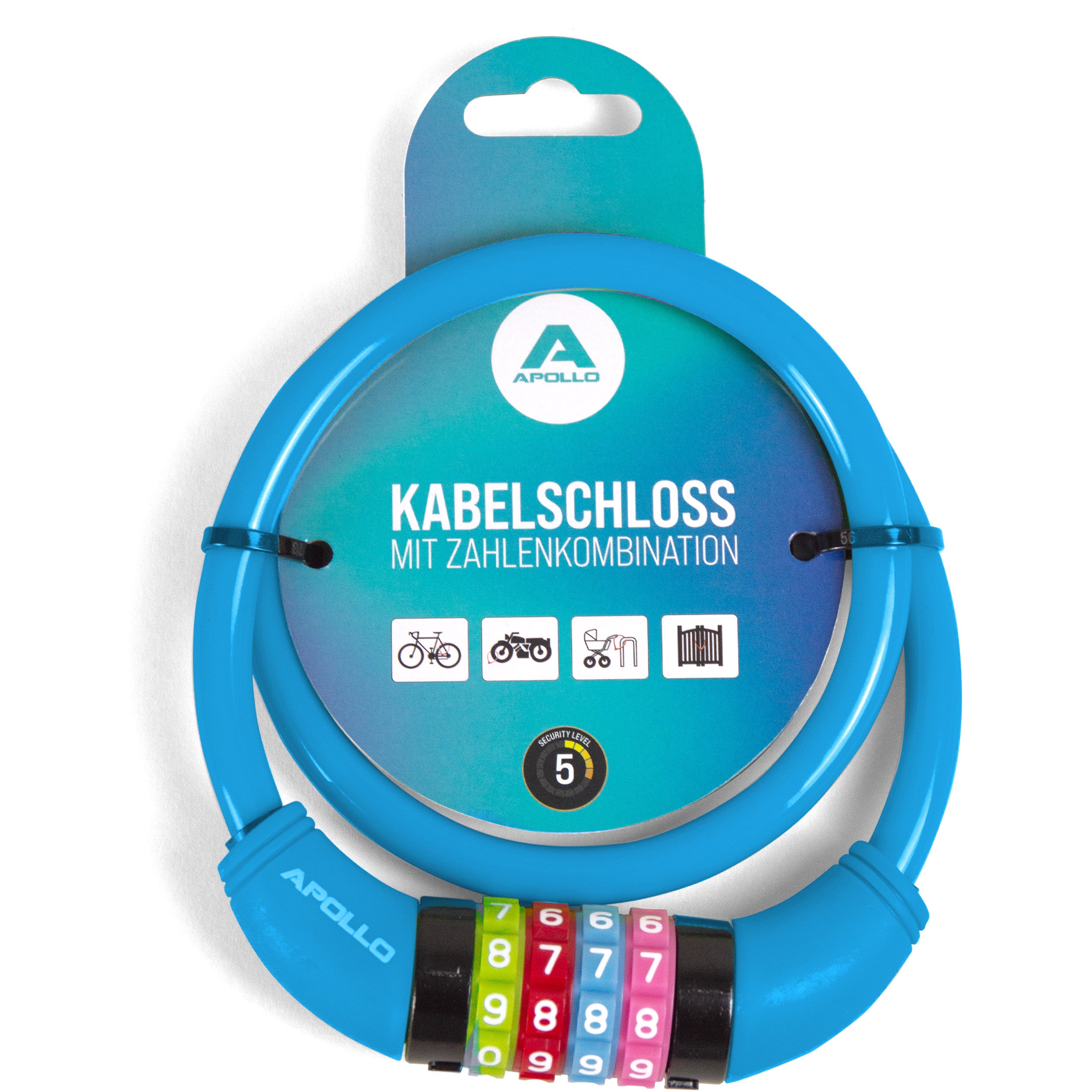 Apollo - Zapięcie rowerowe na kod dla dzieci, 10x650 mm, zamek na hulajnogę, zamek na szyfr - Niebieski