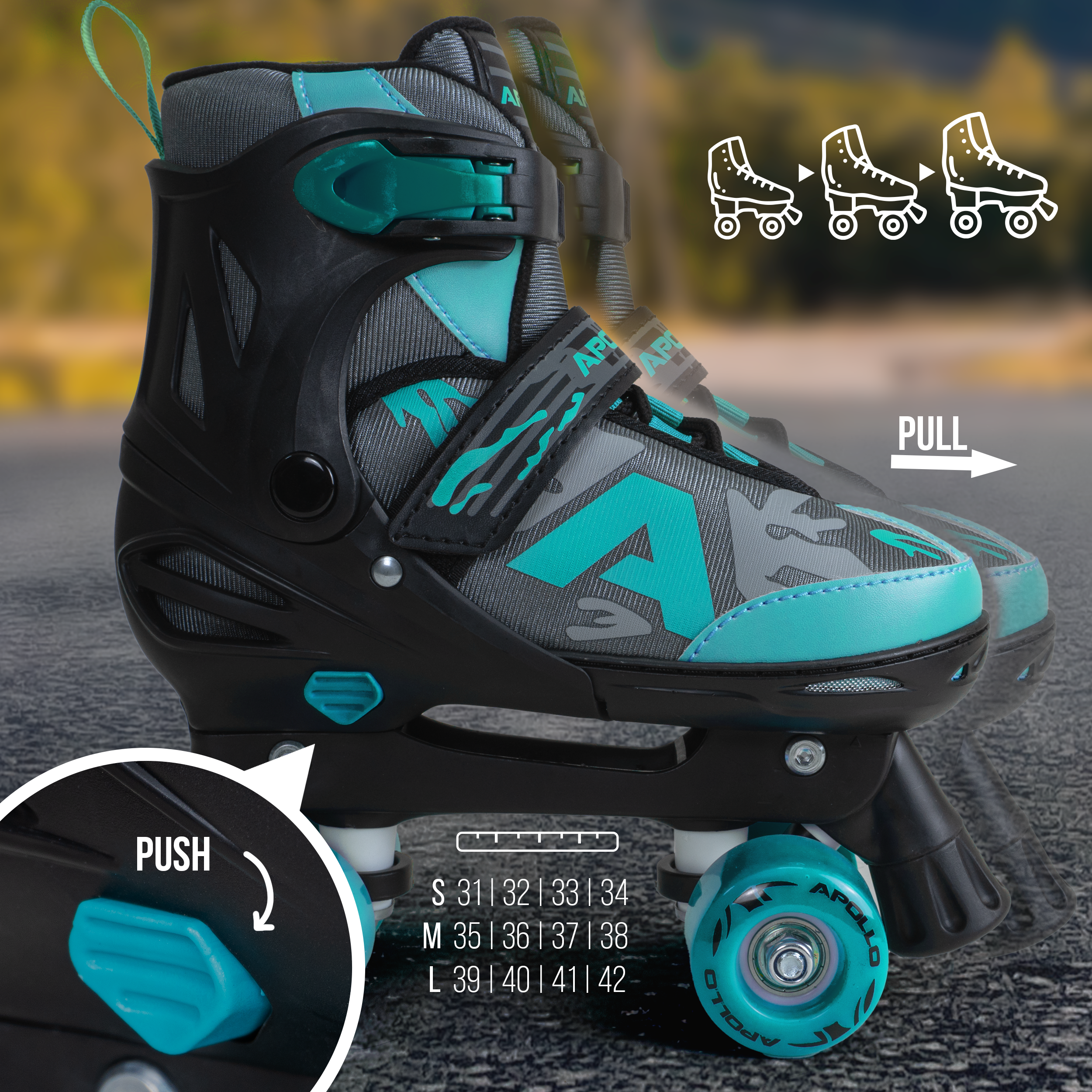 Apollo Funsport PL - Apollo Champion Regulowane Rolki Quad - Regulowane Rolki dla Dzieci - Miętowy