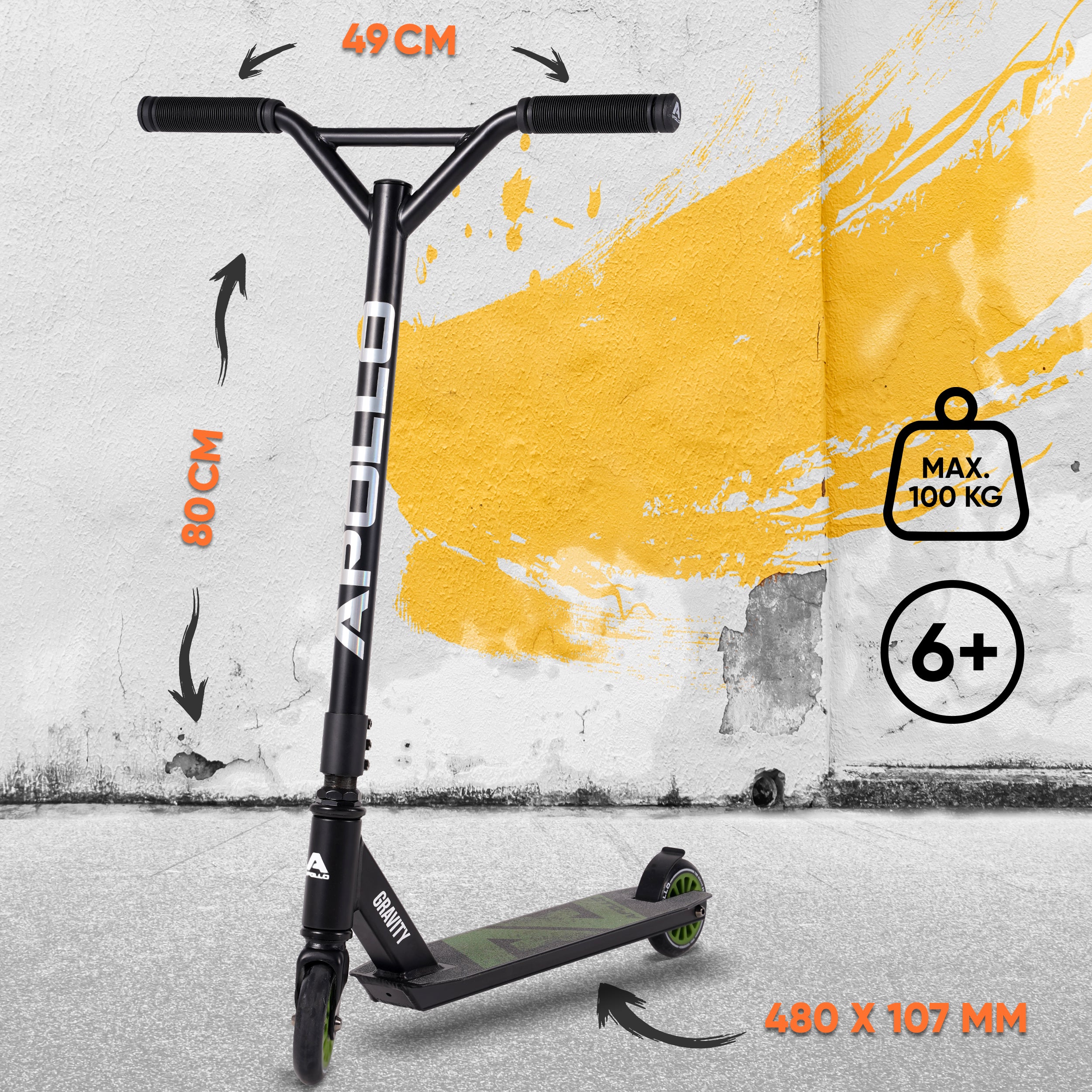 Apollo Funsport PL - Apollo Stunt Scooter Gravity - Zabawkowa hulajnoga dla dzieci i nastolatków - Błyszczący czarny