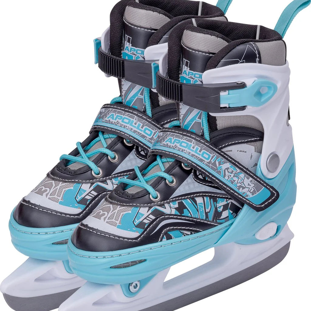 Apollo - Ice Skates X Pro regulowane łyżwy dla kobiet i dzieci - mięta/czarny - L (39-42)