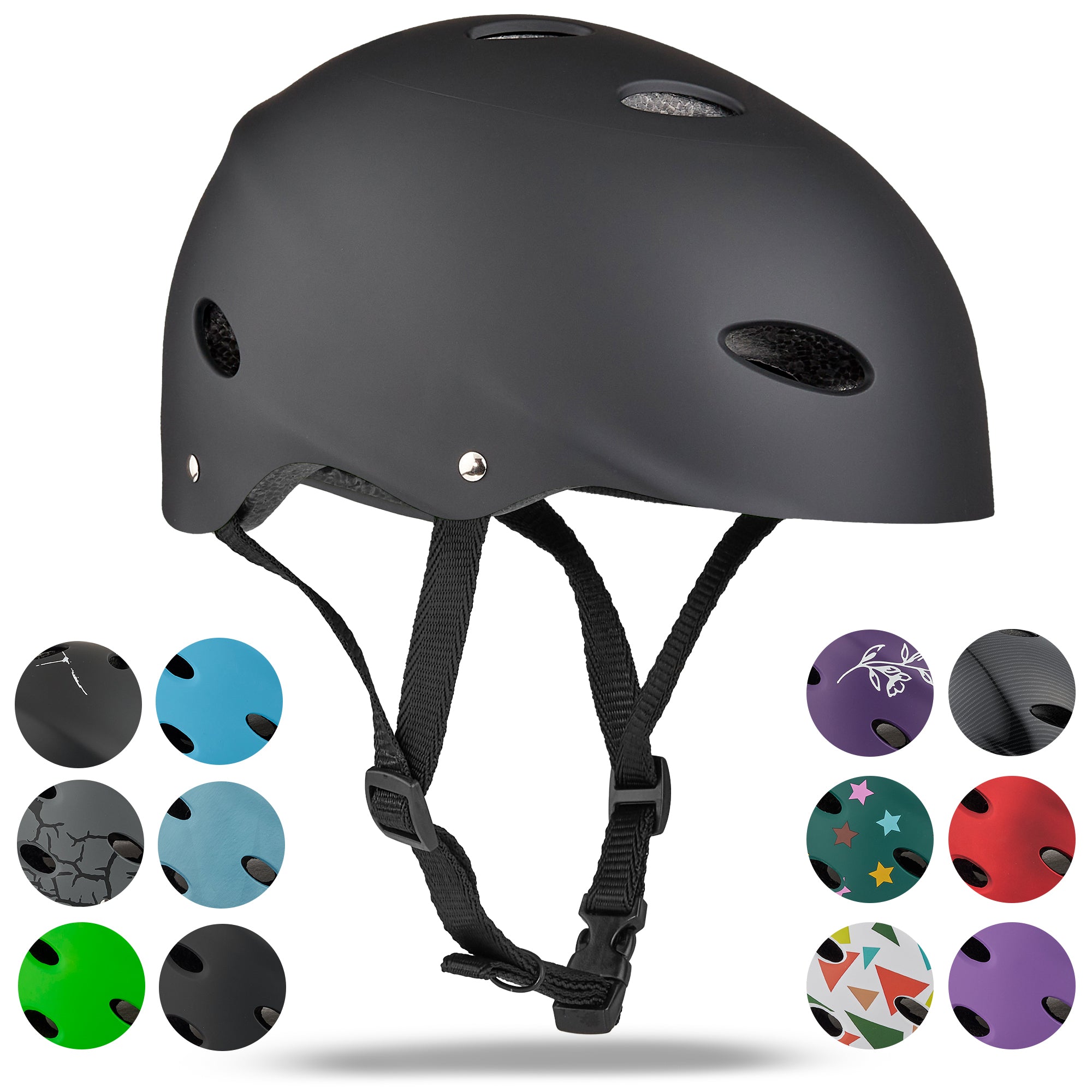 Apollo - Kask do jazdy na deskorolce, kask multi-sportowy dla mężczyzn, kobiet, dzieci, regulowany kask rowerowy dla dzieci - Black