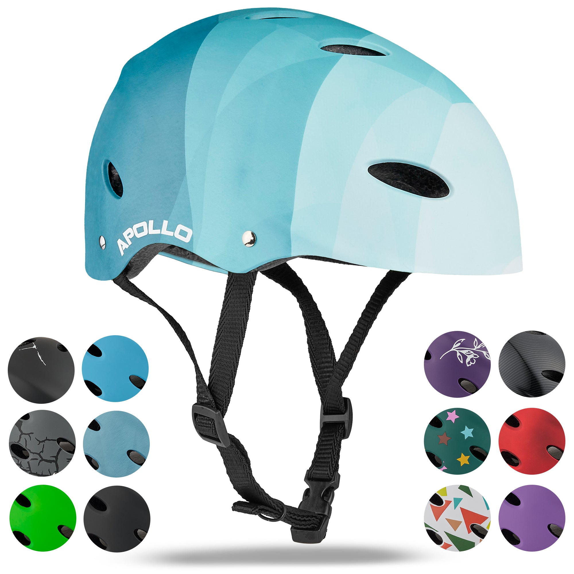 Apollo - Kask do jazdy na deskorolce, kask multi-sportowy dla mężczyzn, kobiet, dzieci, regulowany kask rowerowy dla dzieci - Blue Wave