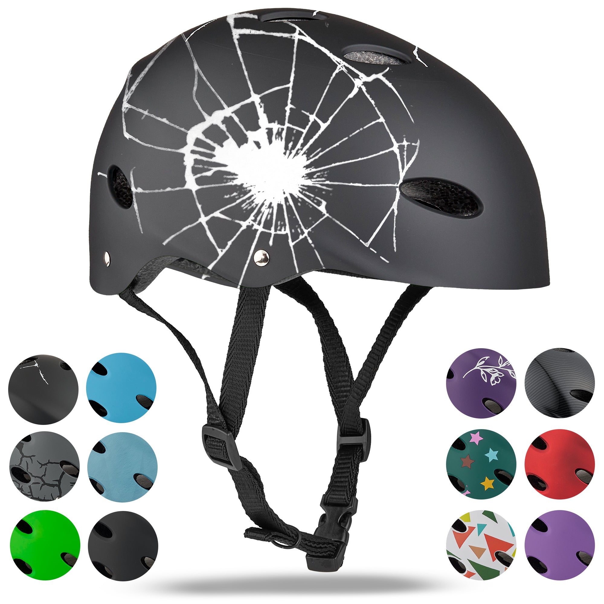 Apollo - Kask do jazdy na deskorolce, kask multi-sportowy dla mężczyzn, kobiet, dzieci, regulowany kask rowerowy dla dzieci - Broken