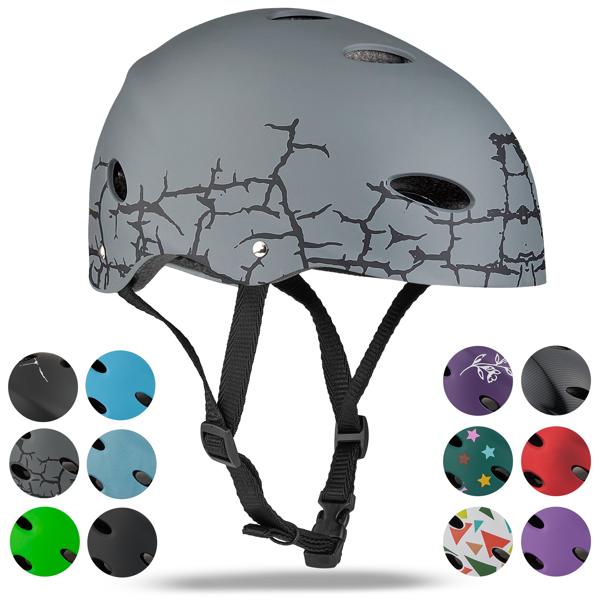 Apollo - Kask do jazdy na deskorolce, kask multi-sportowy dla mężczyzn, kobiet, dzieci, regulowany kask rowerowy dla dzieci - Cracked