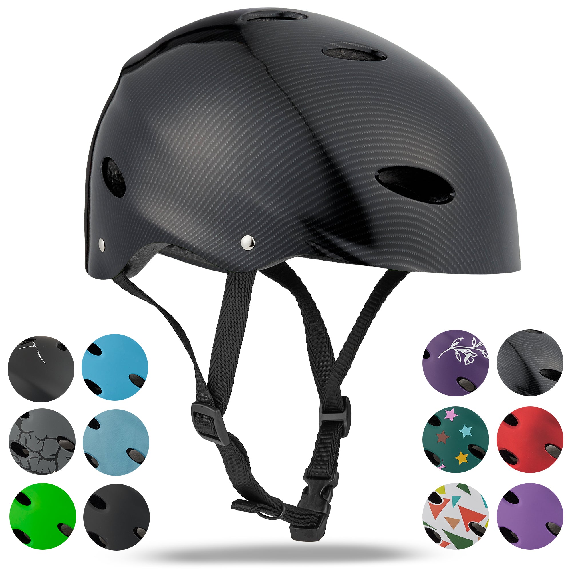 Apollo - Kask do jazdy na deskorolce, kask multi-sportowy dla mężczyzn, kobiet, dzieci, regulowany kask rowerowy dla dzieci - Dark Carbon