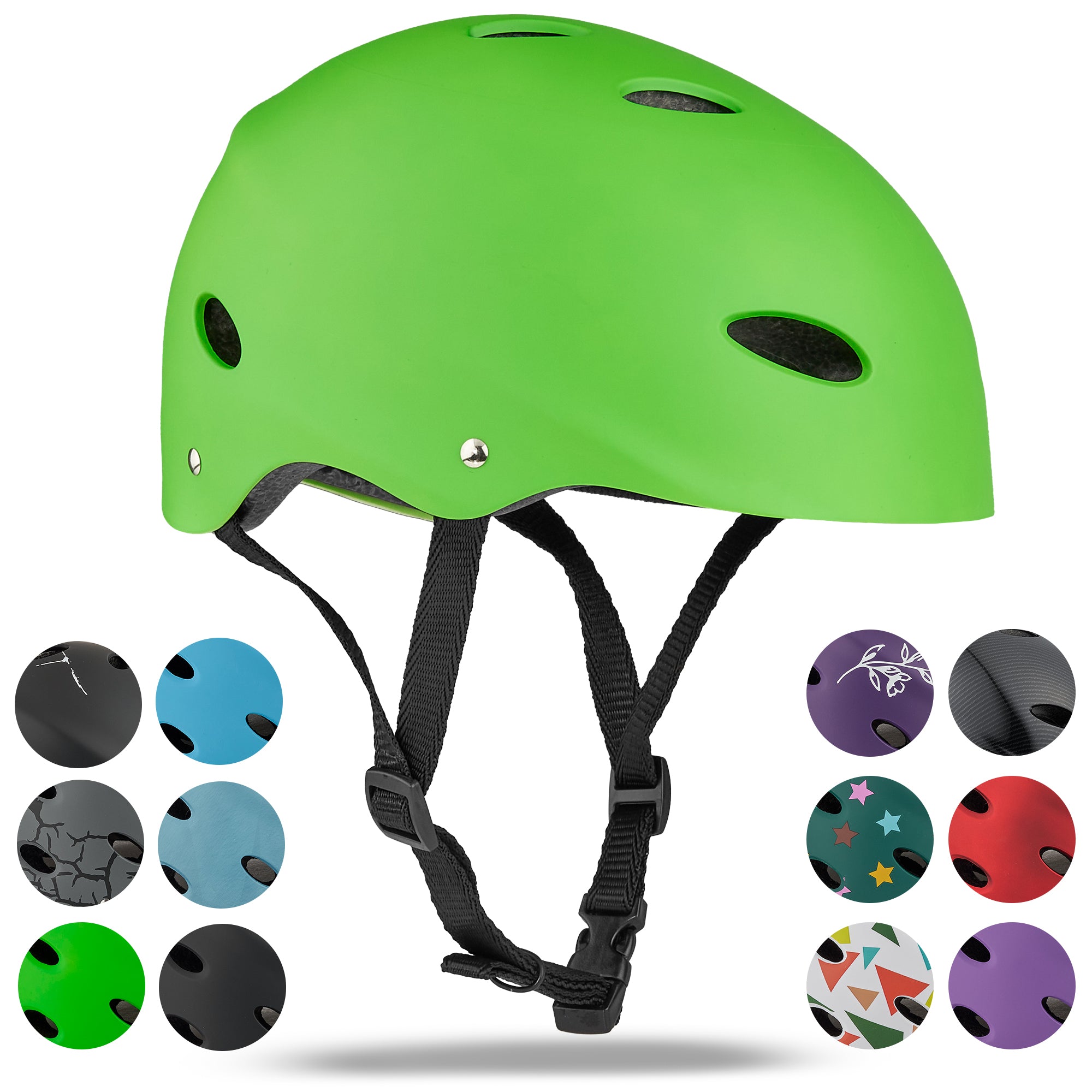 Apollo - Kask do jazdy na deskorolce, kask multi-sportowy dla mężczyzn, kobiet, dzieci, regulowany kask rowerowy dla dzieci - Green (Uni)