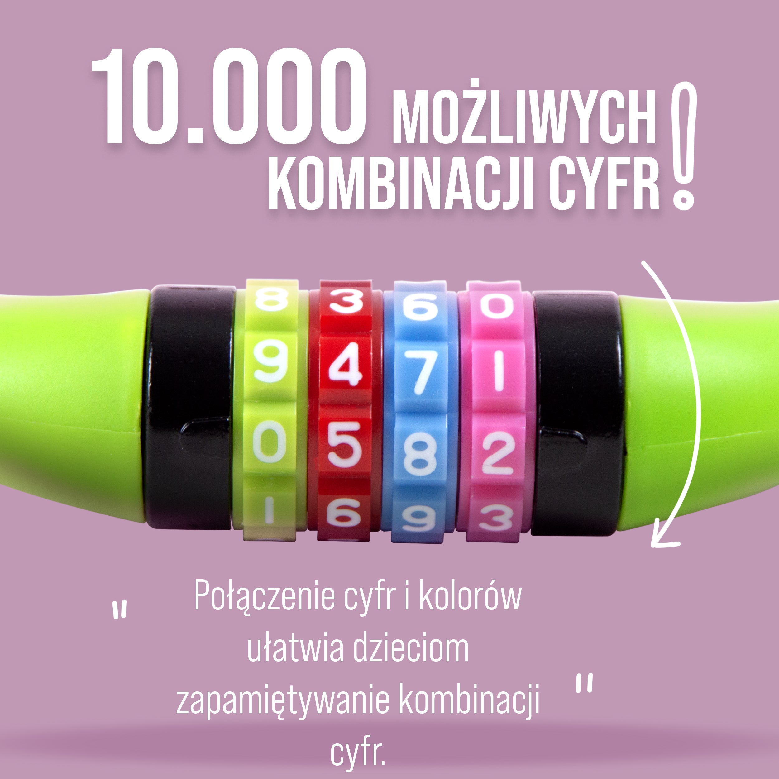 Apollo - Zapięcie rowerowe na kod dla dzieci, 10x650 mm, zamek na hulajnogę, zamek na szyfr - Zielony