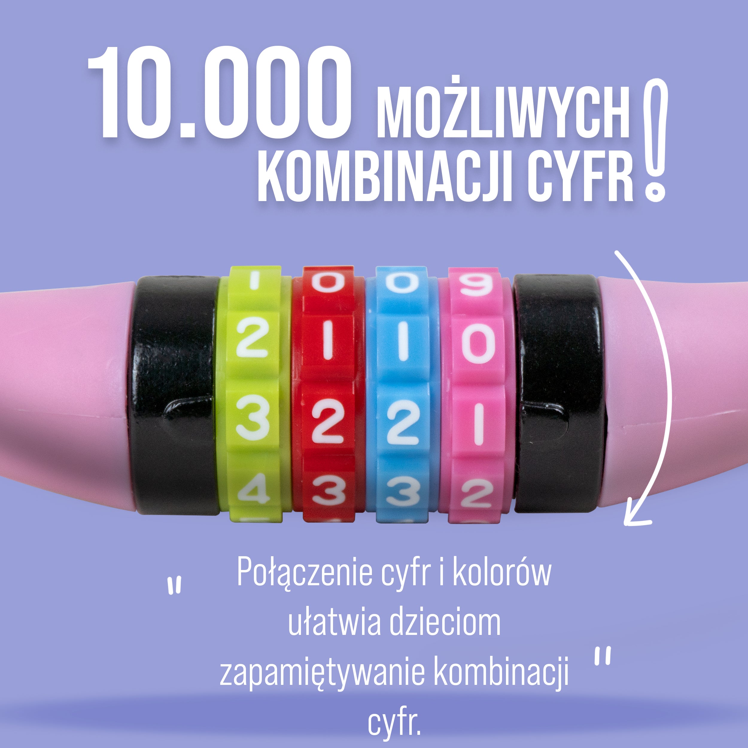 Apollo - Zapięcie rowerowe na kod dla dzieci, 10x650 mm, zamek na hulajnogę, zamek na szyfr - Różowy