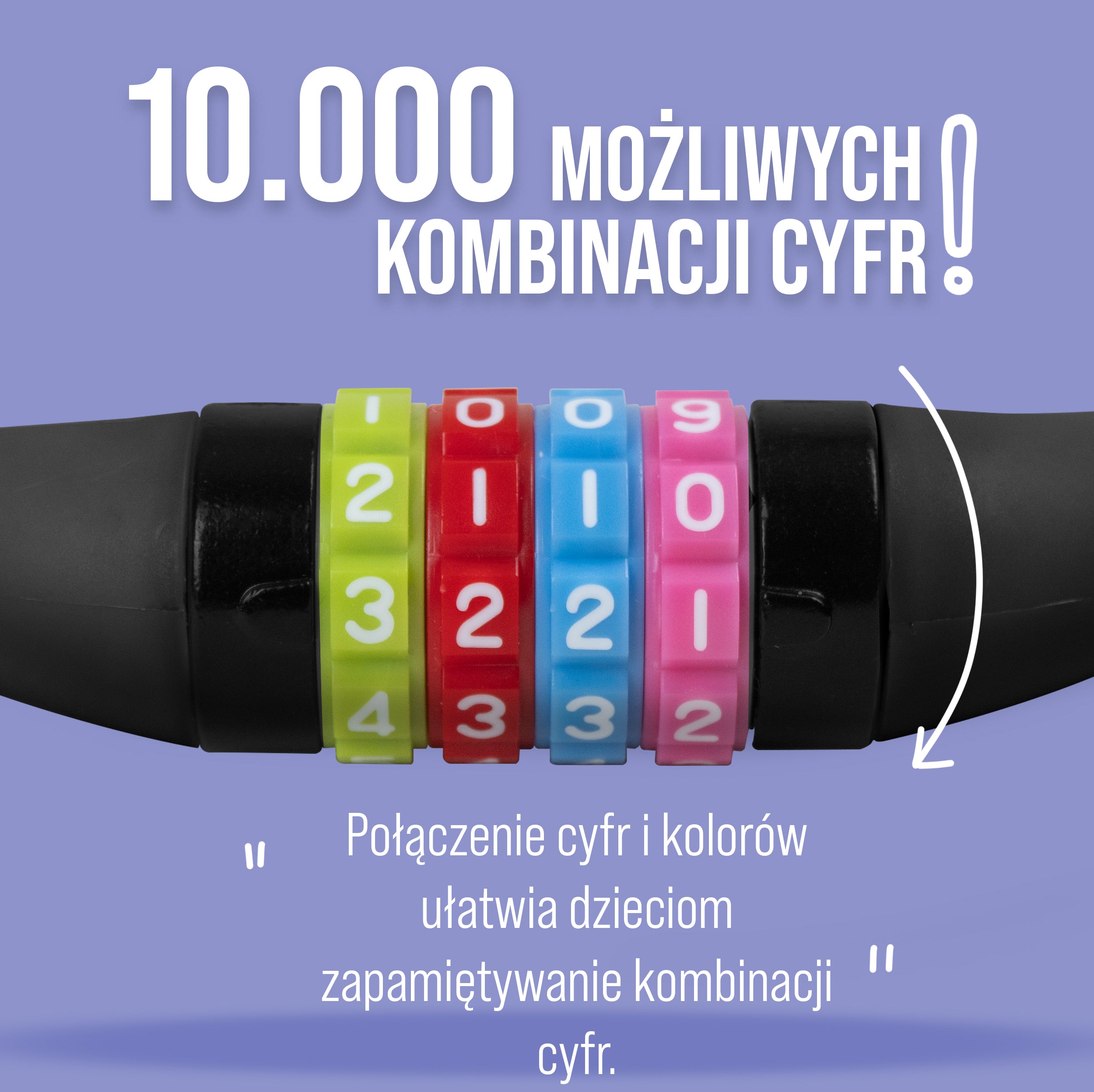 Apollo - Zapięcie rowerowe na kod dla dzieci, 10x650 mm, zamek na hulajnogę, zamek na szyfr - Czarny