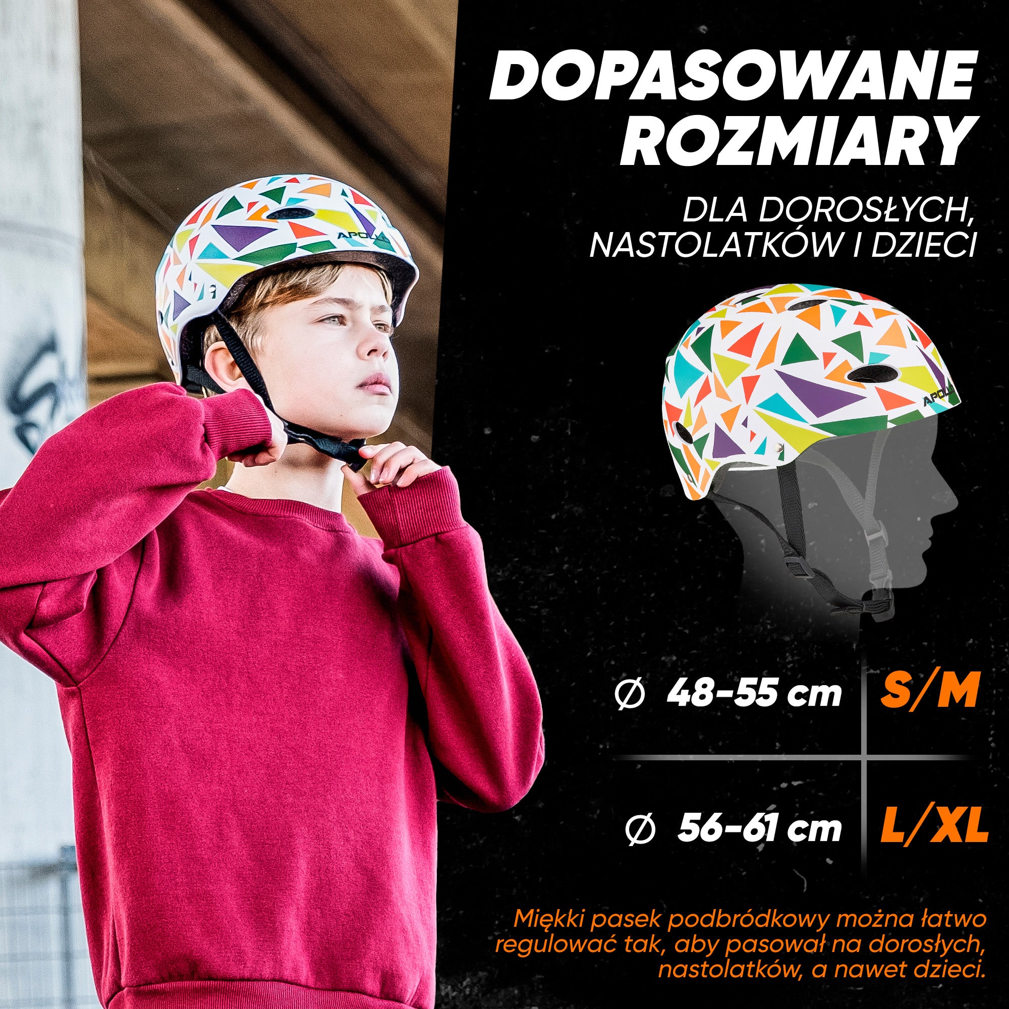 Apollo - Kask do jazdy na deskorolce, kask multi-sportowy dla mężczyzn, kobiet, dzieci, regulowany kask rowerowy dla dzieci - Triangle