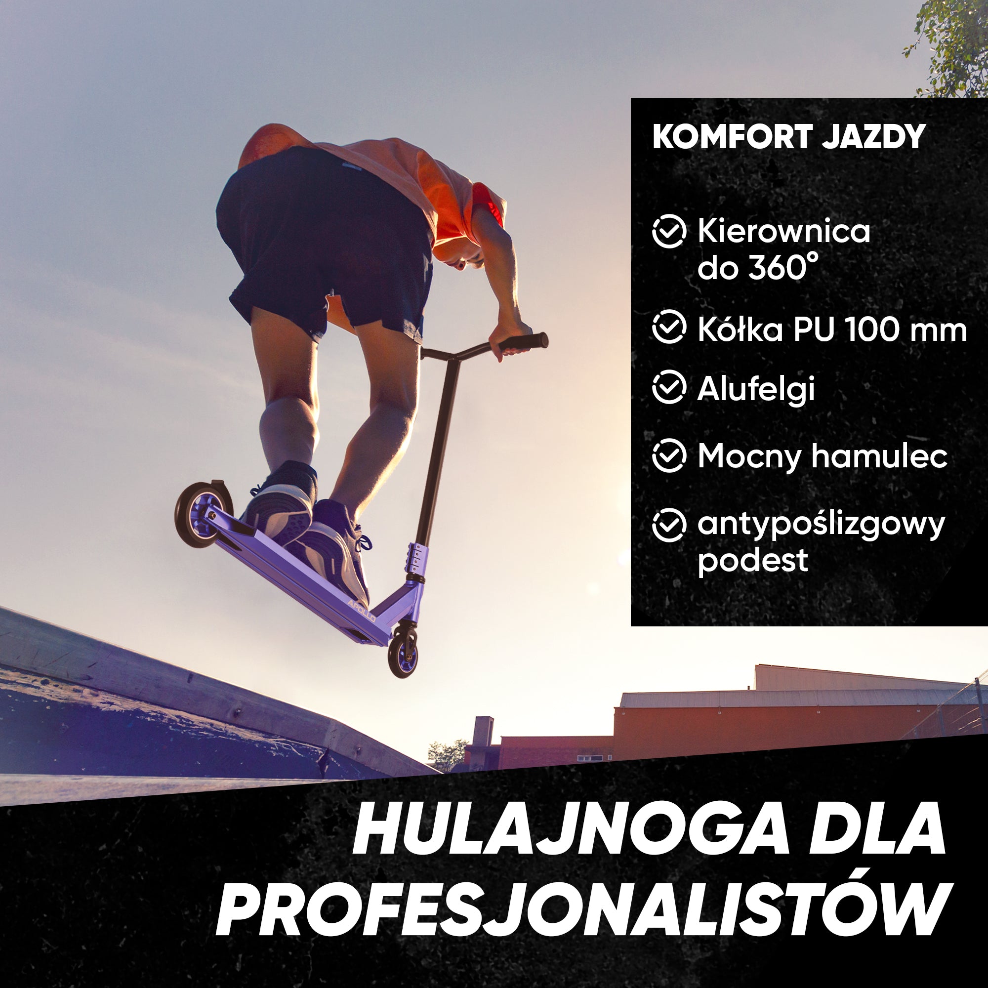 Apollo - Hulajnoga stunt "Star Pro" wysokiej jakości anodowana profesjonalna hulajnoga stunt - Czarny