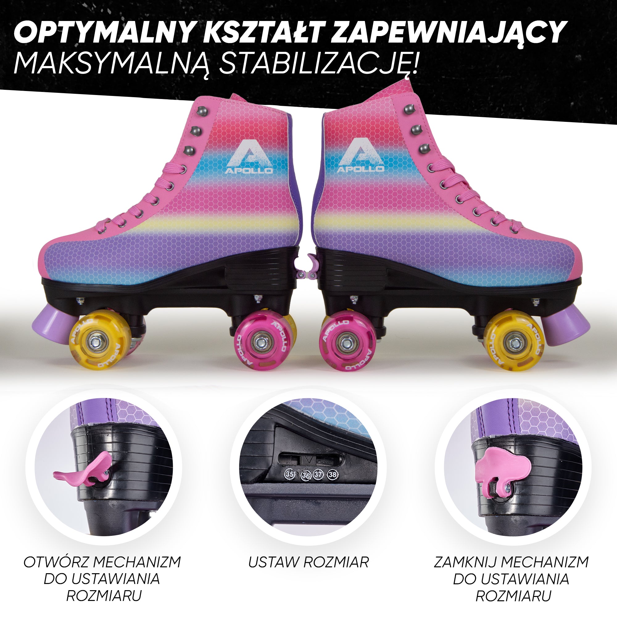 Apollo - Classic Roller wrotki dla dzieci i dorosłych - Dancing Queen LED - L (39-42)