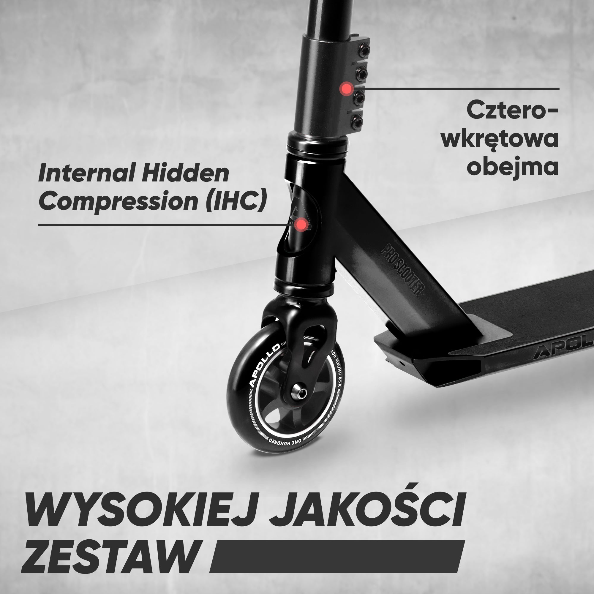 Apollo - Hulajnoga stunt "Star Pro" wysokiej jakości anodowana profesjonalna hulajnoga stunt - Czarny