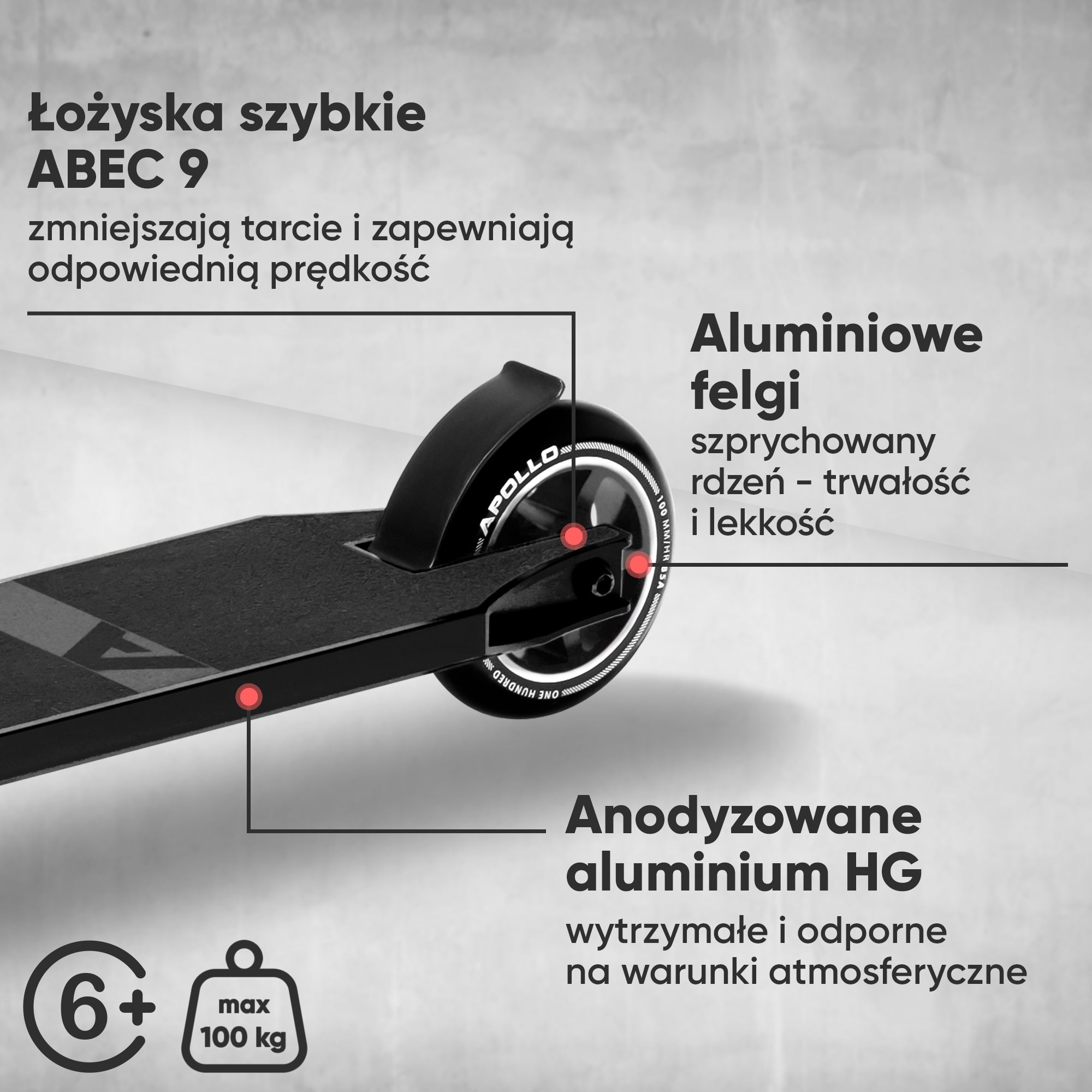 Apollo - Hulajnoga stunt "Star Pro" wysokiej jakości anodowana profesjonalna hulajnoga stunt - Czarny