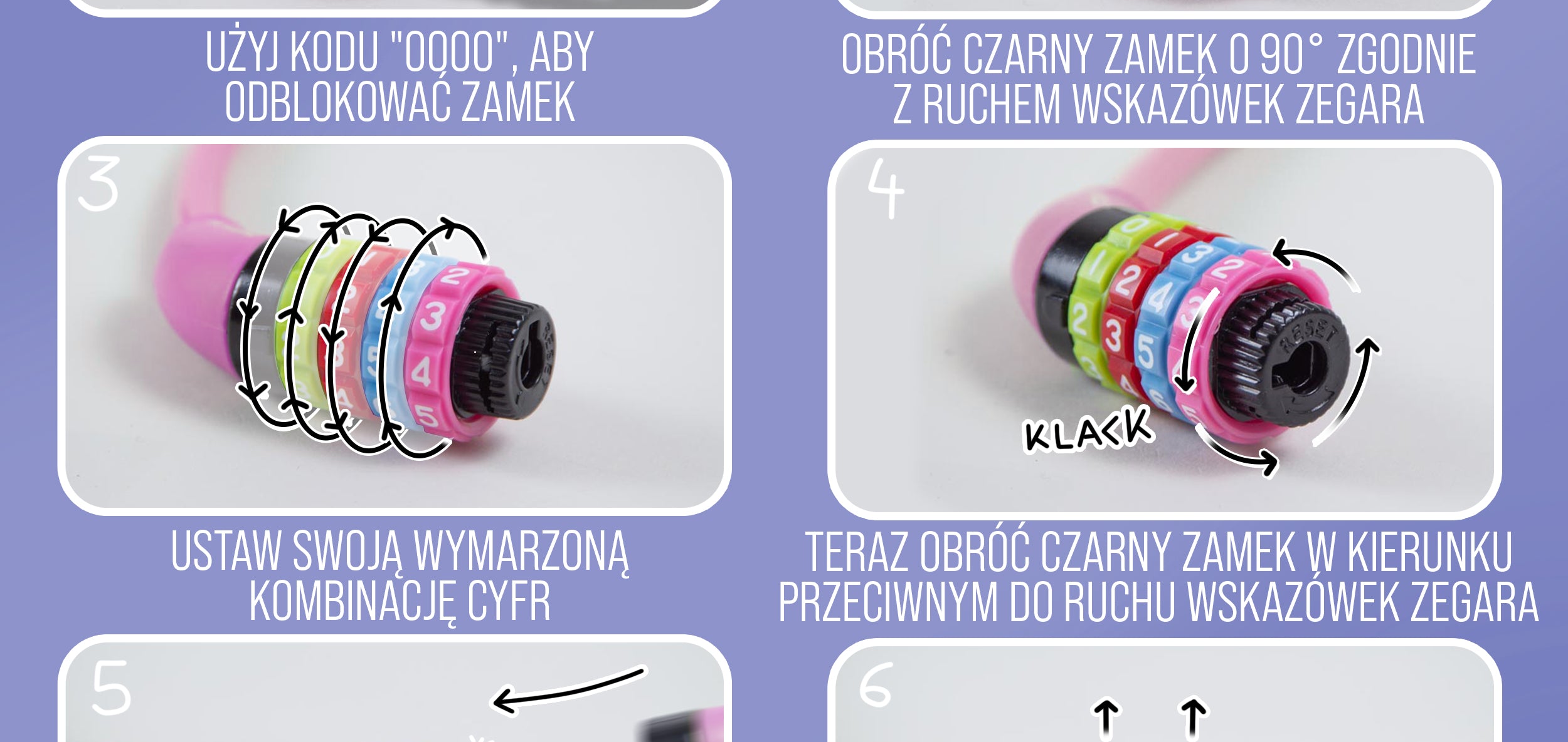 Apollo - Zapięcie rowerowe na kod dla dzieci, 10x650 mm, zamek na hulajnogę, zamek na szyfr - Różowy