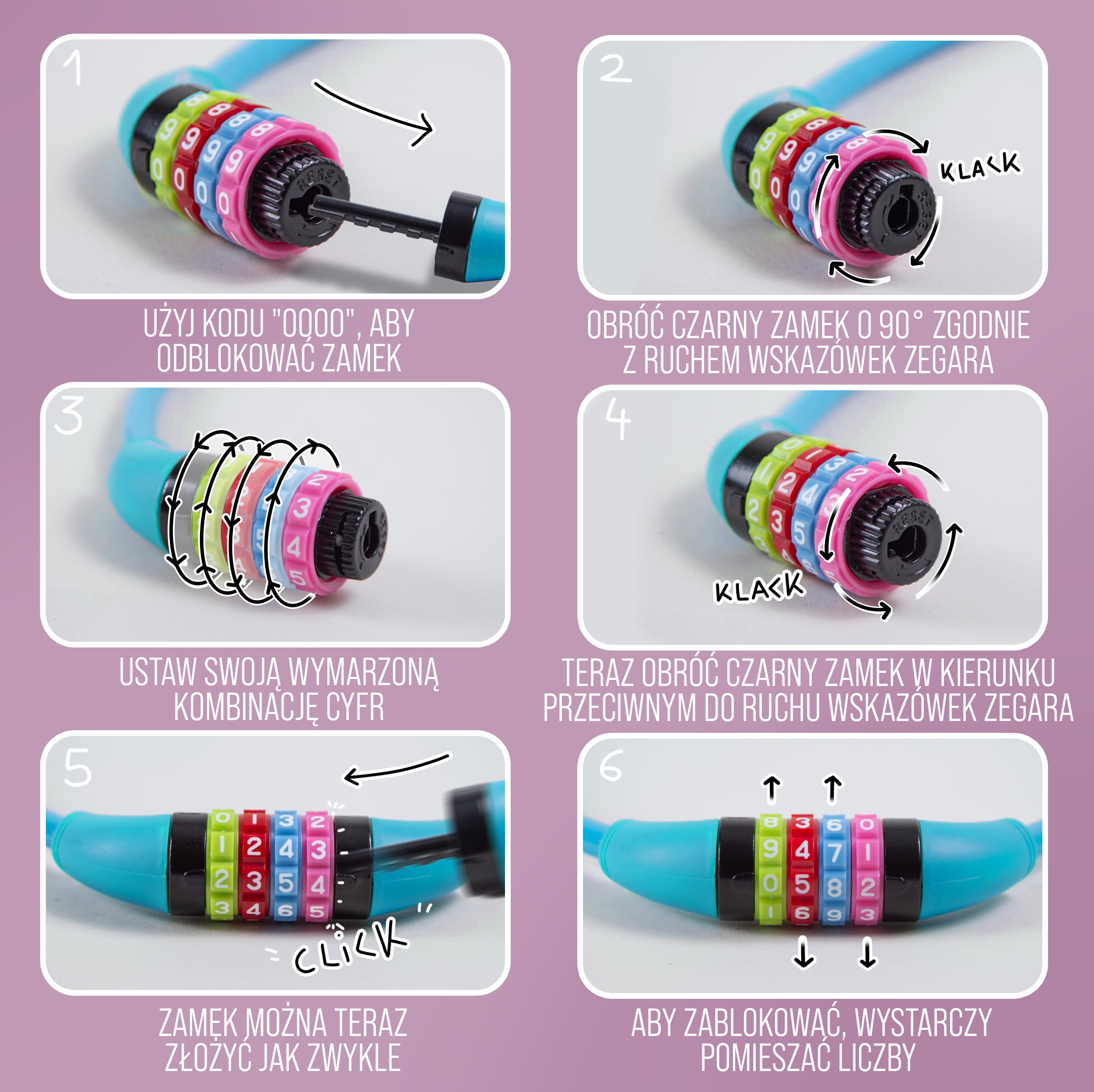 Apollo - Zapięcie rowerowe na kod dla dzieci, 10x650 mm, zamek na hulajnogę, zamek na szyfr - Niebieski