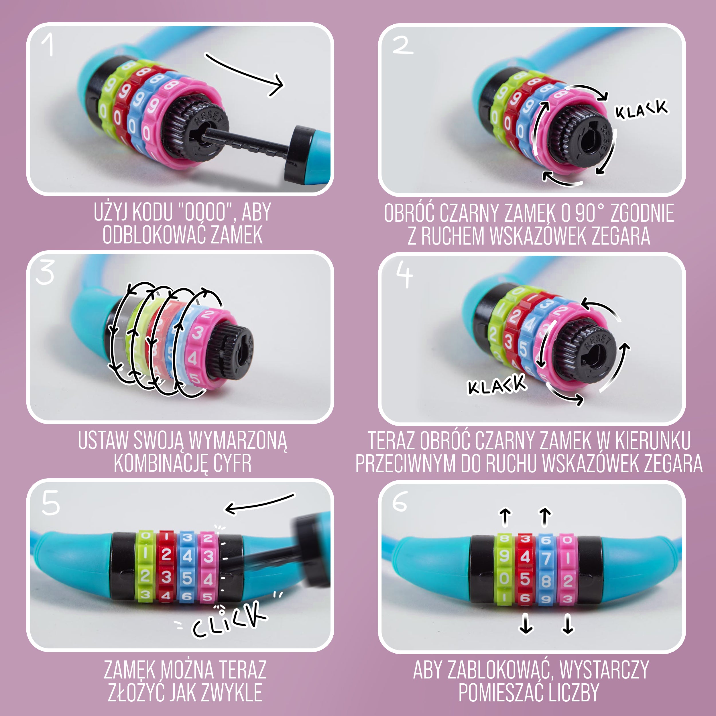 Apollo - Zapięcie rowerowe na kod dla dzieci, 10x650 mm, zamek na hulajnogę, zamek na szyfr - Niebieski