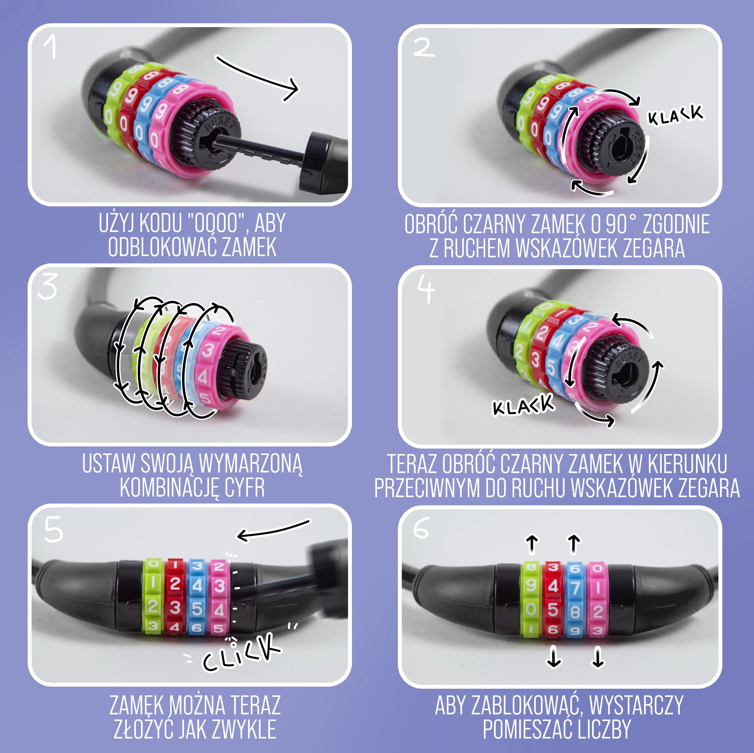 Apollo - Zapięcie rowerowe na kod dla dzieci, 10x650 mm, zamek na hulajnogę, zamek na szyfr - Czarny