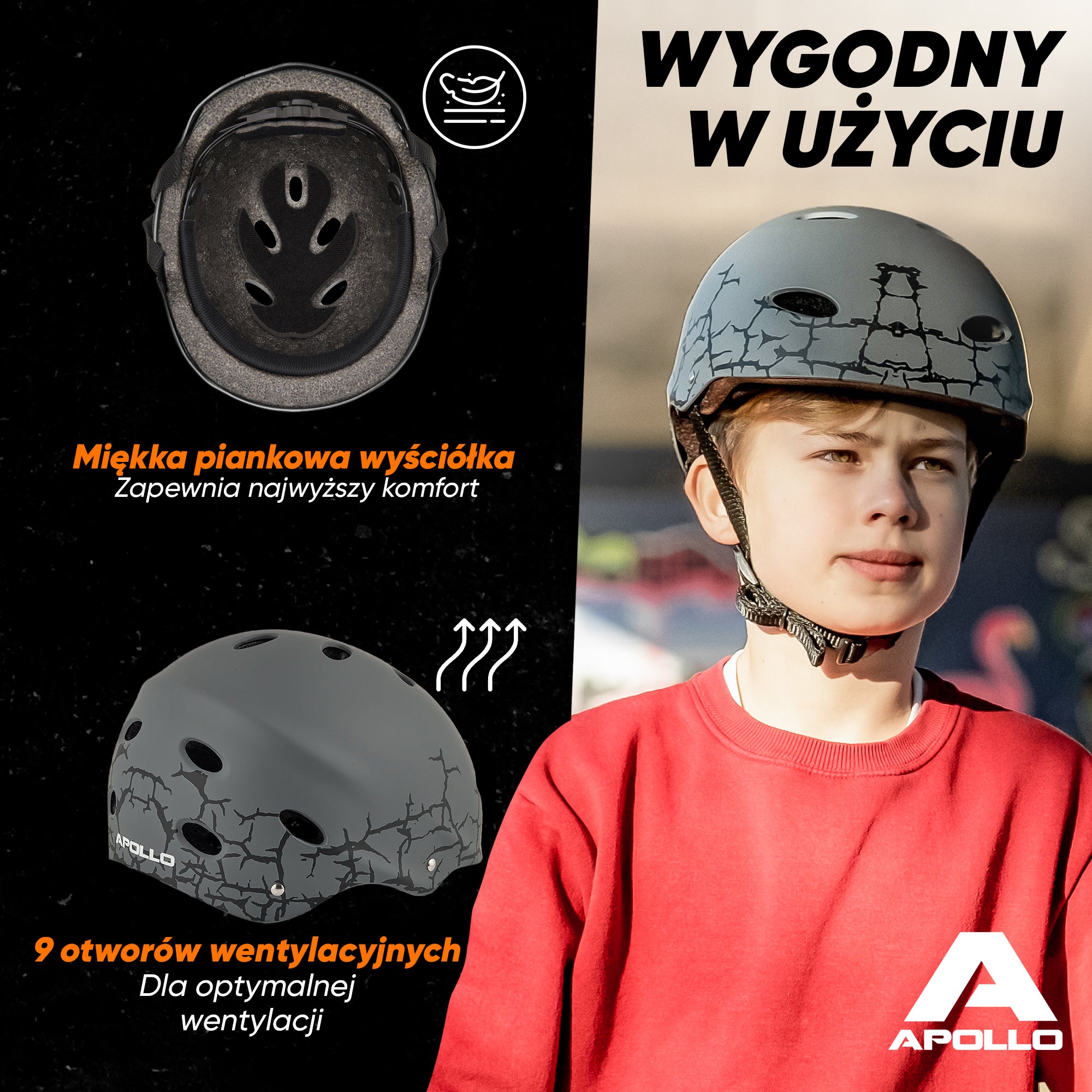 Apollo - Kask do jazdy na deskorolce, kask multi-sportowy dla mężczyzn, kobiet, dzieci, regulowany kask rowerowy dla dzieci - Cracked
