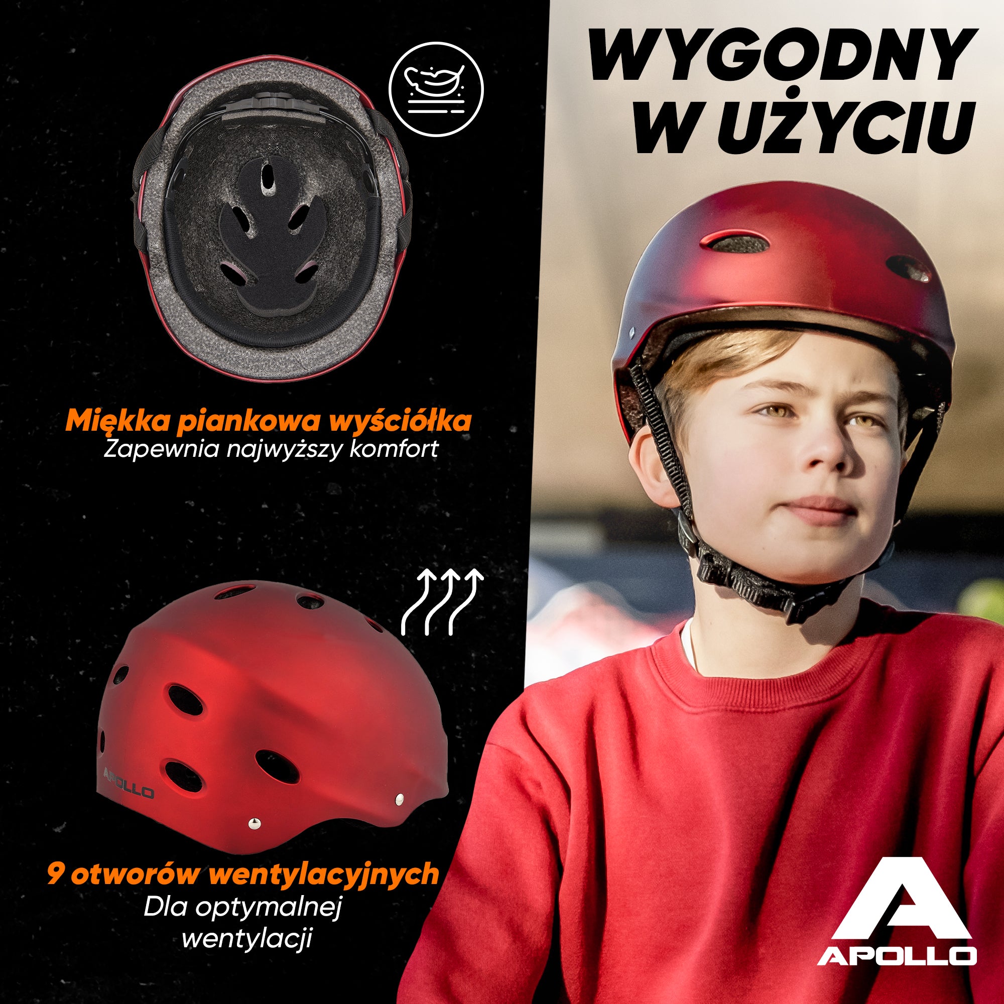 Apollo - Kask do jazdy na deskorolce, kask multi-sportowy dla mężczyzn, kobiet, dzieci, regulowany kask rowerowy dla dzieci - Liquid Red