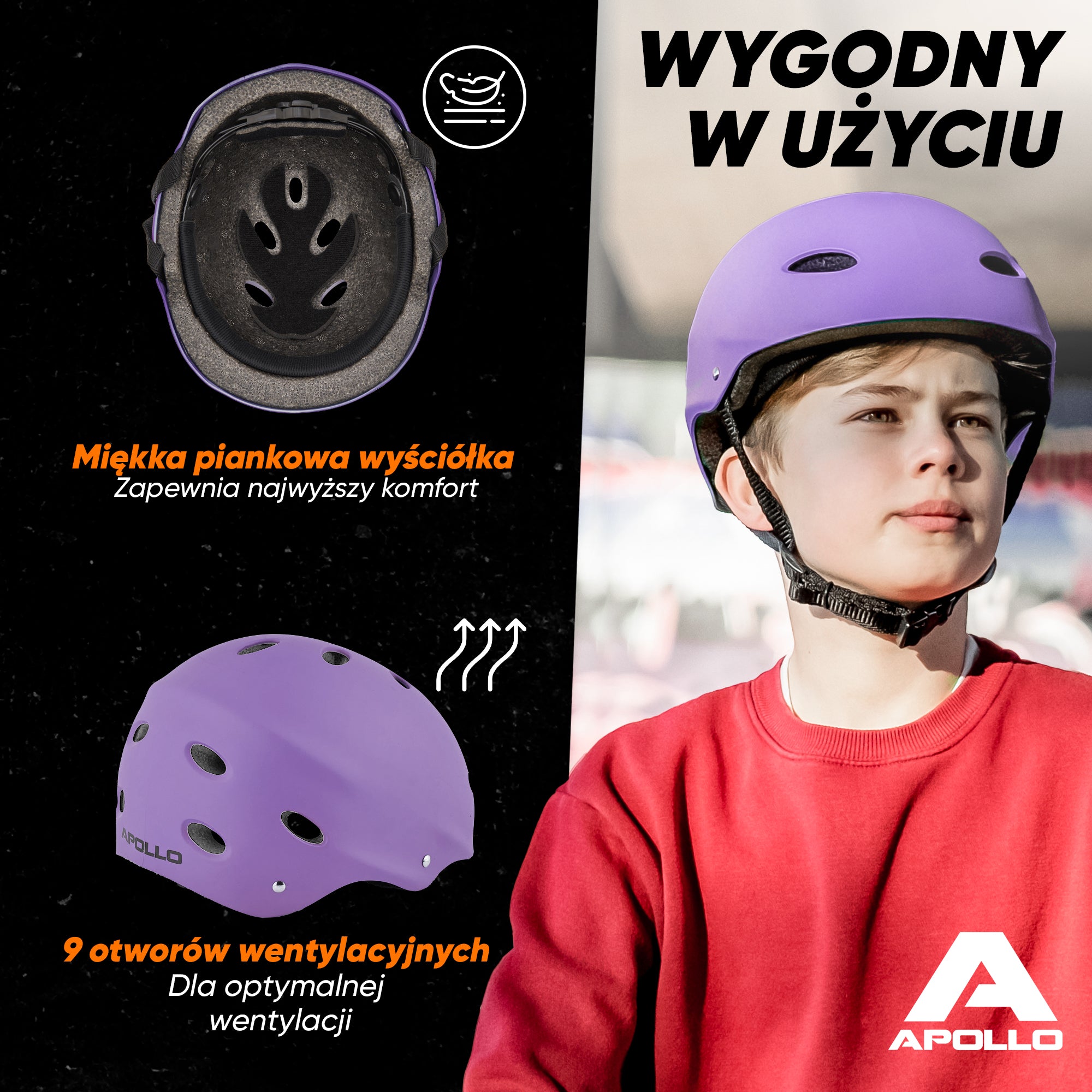 Apollo - Kask do jazdy na deskorolce, kask multi-sportowy dla mężczyzn, kobiet, dzieci, regulowany kask rowerowy dla dzieci - S M (48 - 55 cm) | regulowany Violett (Uni)