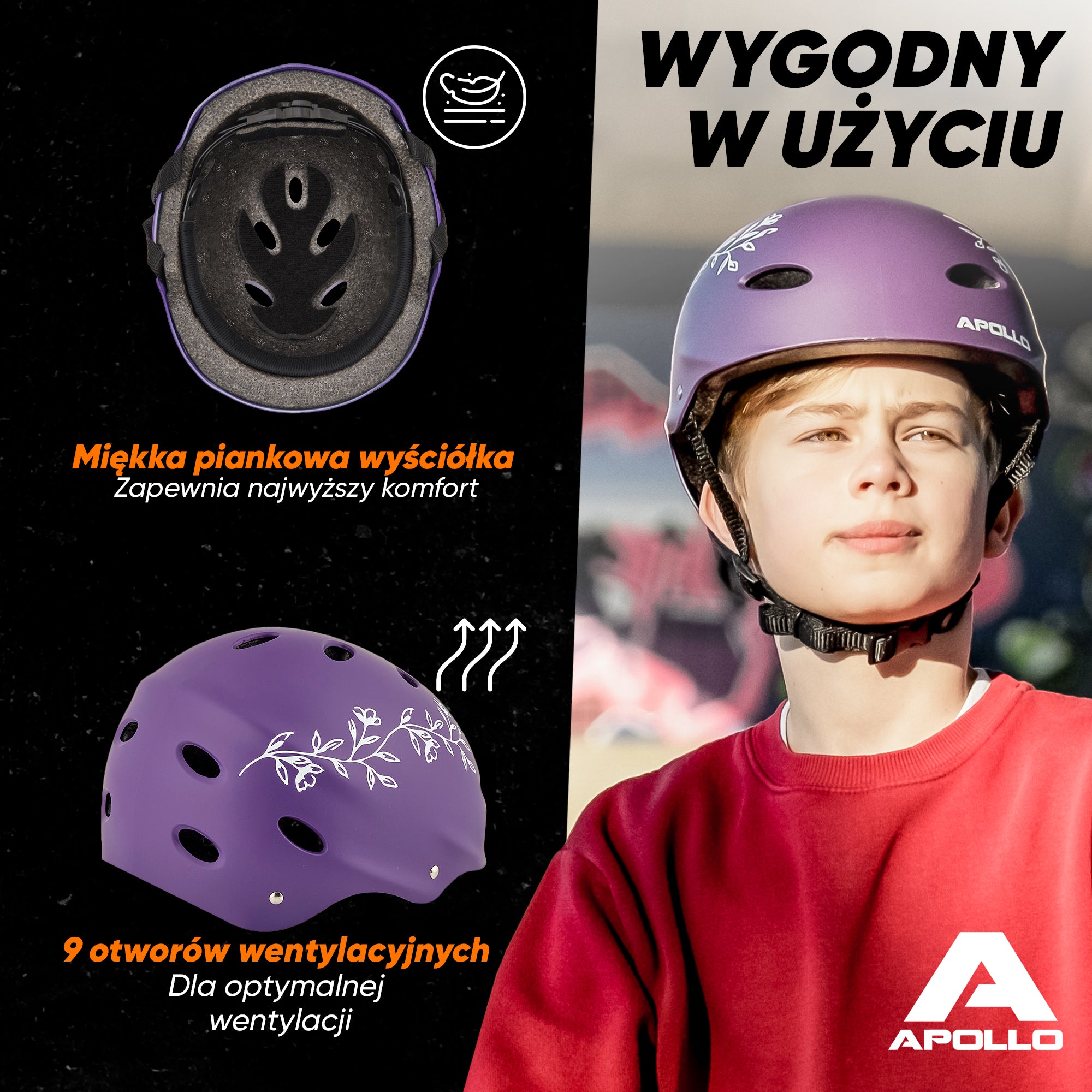 Apollo - Kask do jazdy na deskorolce, kask multi-sportowy dla mężczyzn, kobiet, dzieci, regulowany kask rowerowy dla dzieci - L XL (56 - 61 cm) | regulowany Purple Flower