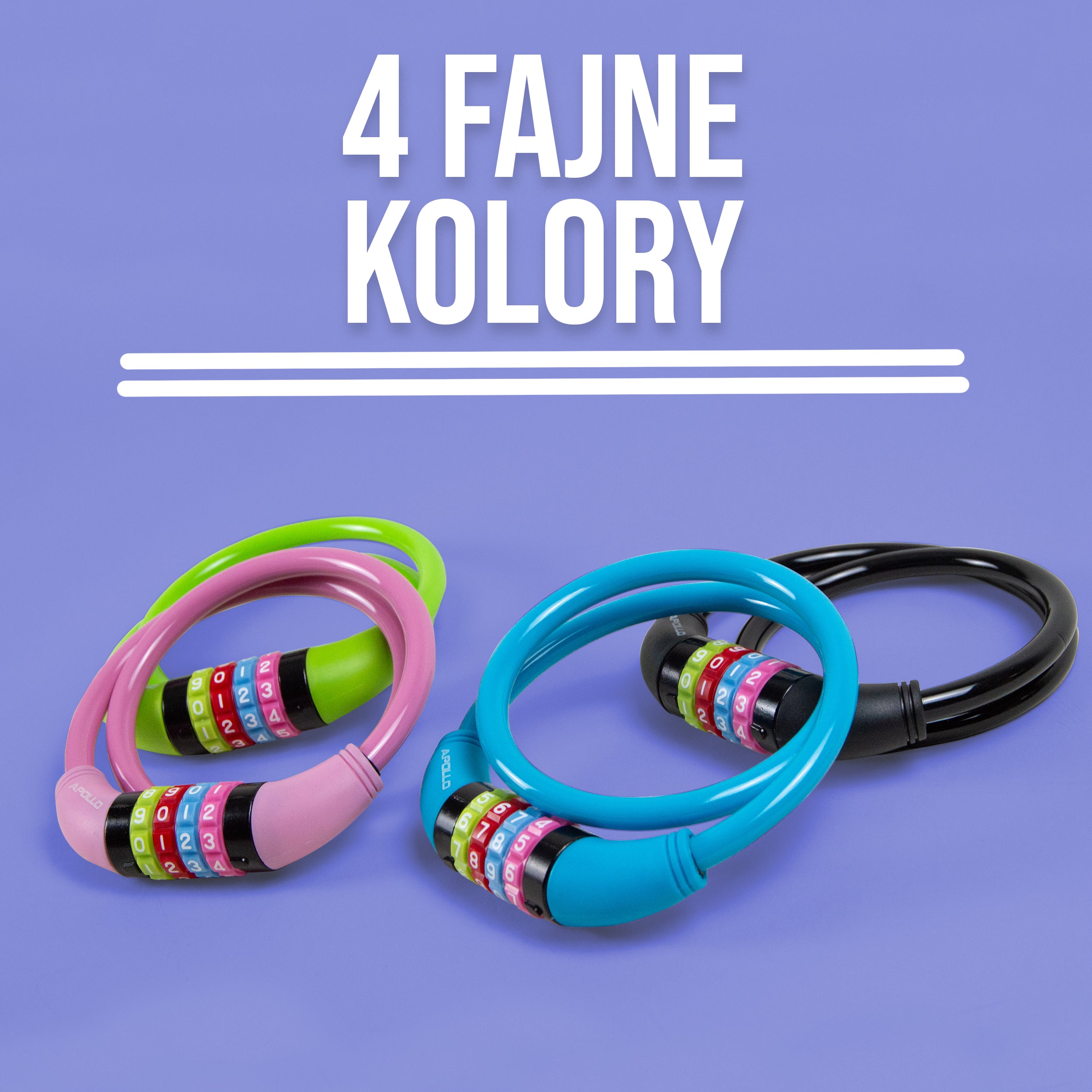 Apollo - Zapięcie rowerowe na kod dla dzieci, 10x650 mm, zamek na hulajnogę, zamek na szyfr - Czarny