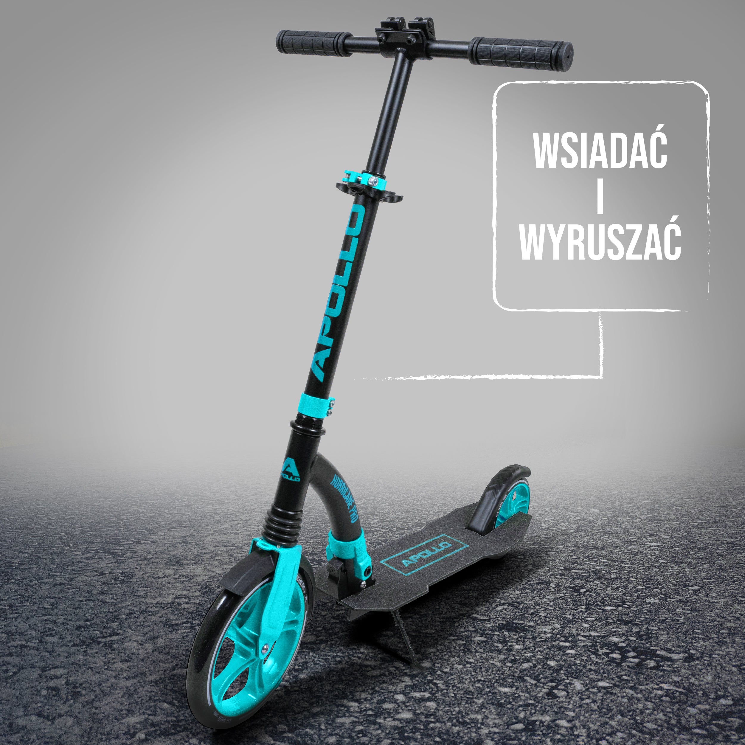 Apollo - Hulajnoga miejska Apollo „Hurricane” z amortyzacją - Czarny Jasnoturkusowy