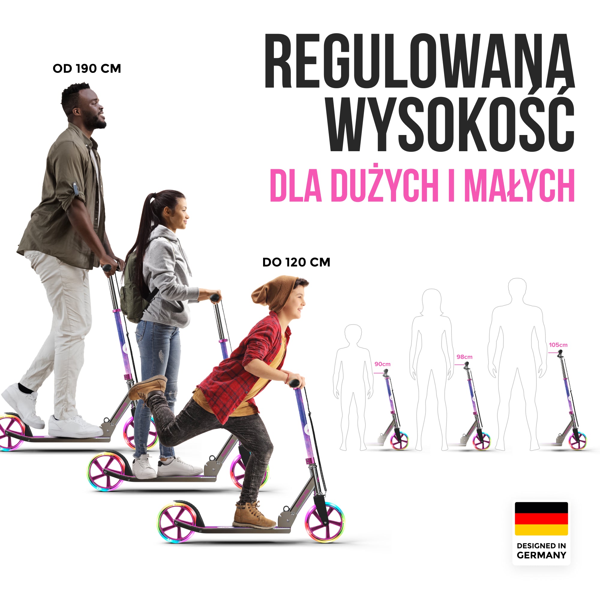 Apollo - Składana hulajnoga miejska dla dzieci „Phantom” z regulowaną wysokością kierownicy - Starlight