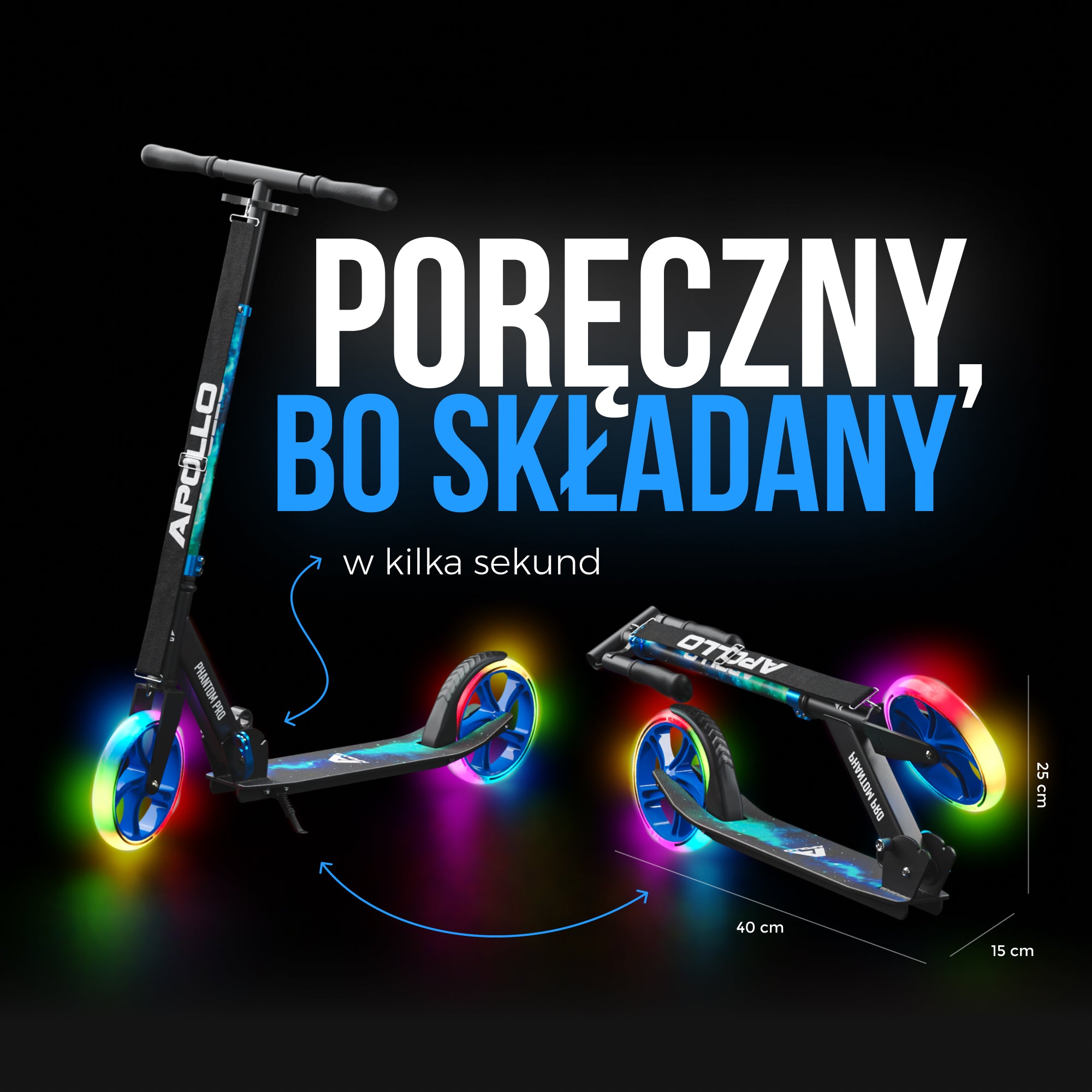 Apollo - Składana hulajnoga miejska dla dzieci „Phantom” z regulowaną wysokością kierownicy - Universe