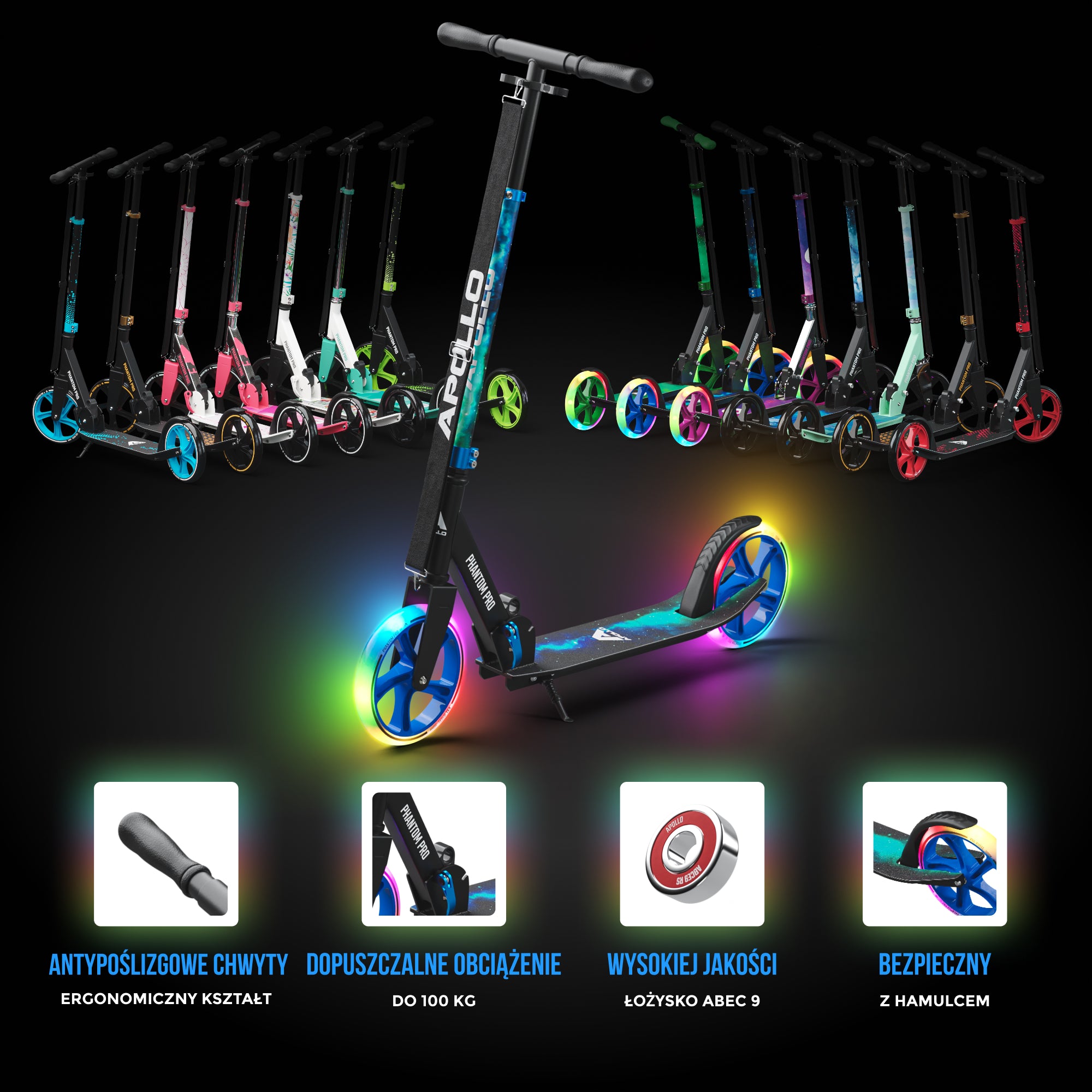 Apollo - Składana hulajnoga miejska dla dzieci „Phantom” z regulowaną wysokością kierownicy - Universe
