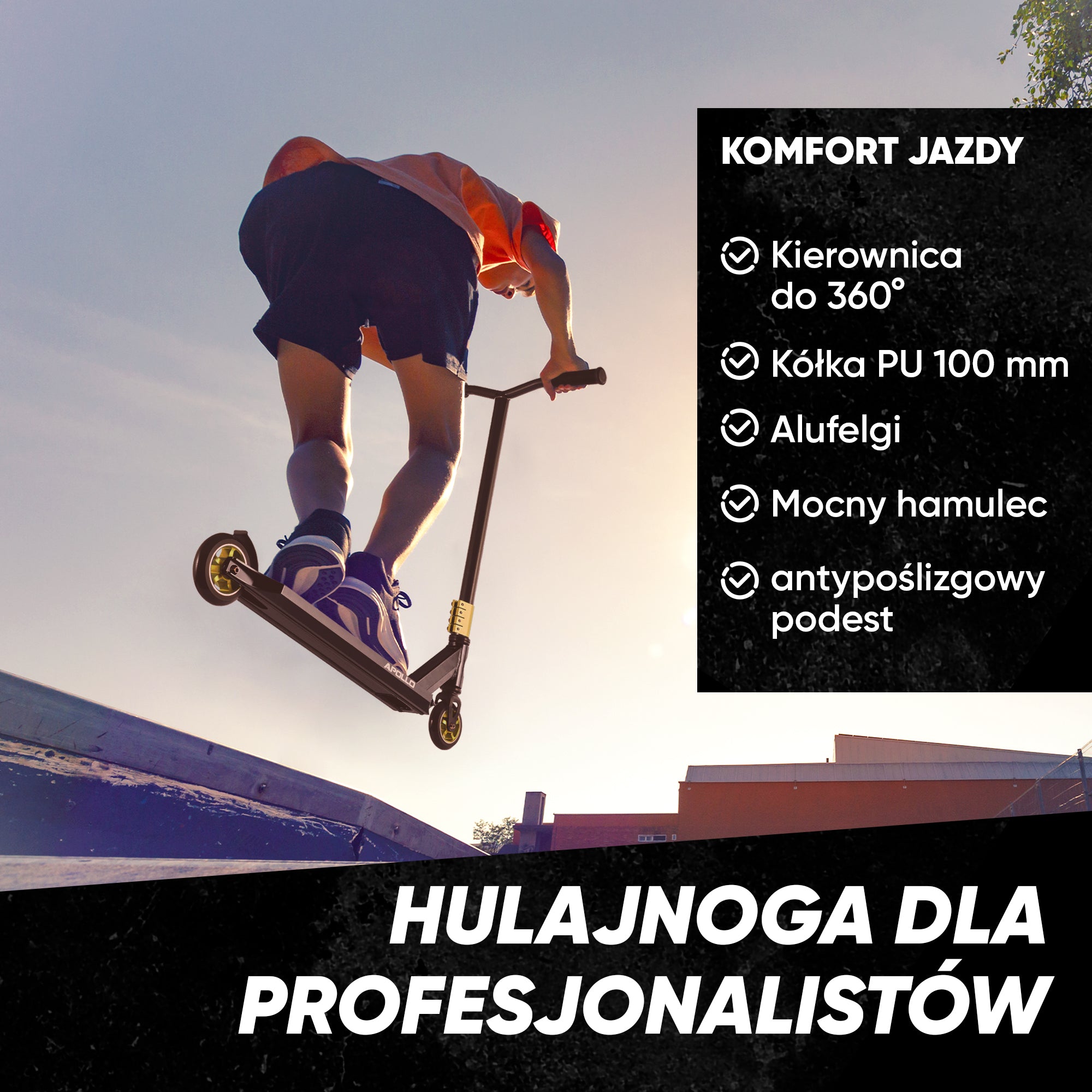 Apollo - Hulajnoga stunt "Star Pro" wysokiej jakości anodowana profesjonalna hulajnoga stunt - Czarny Złoty