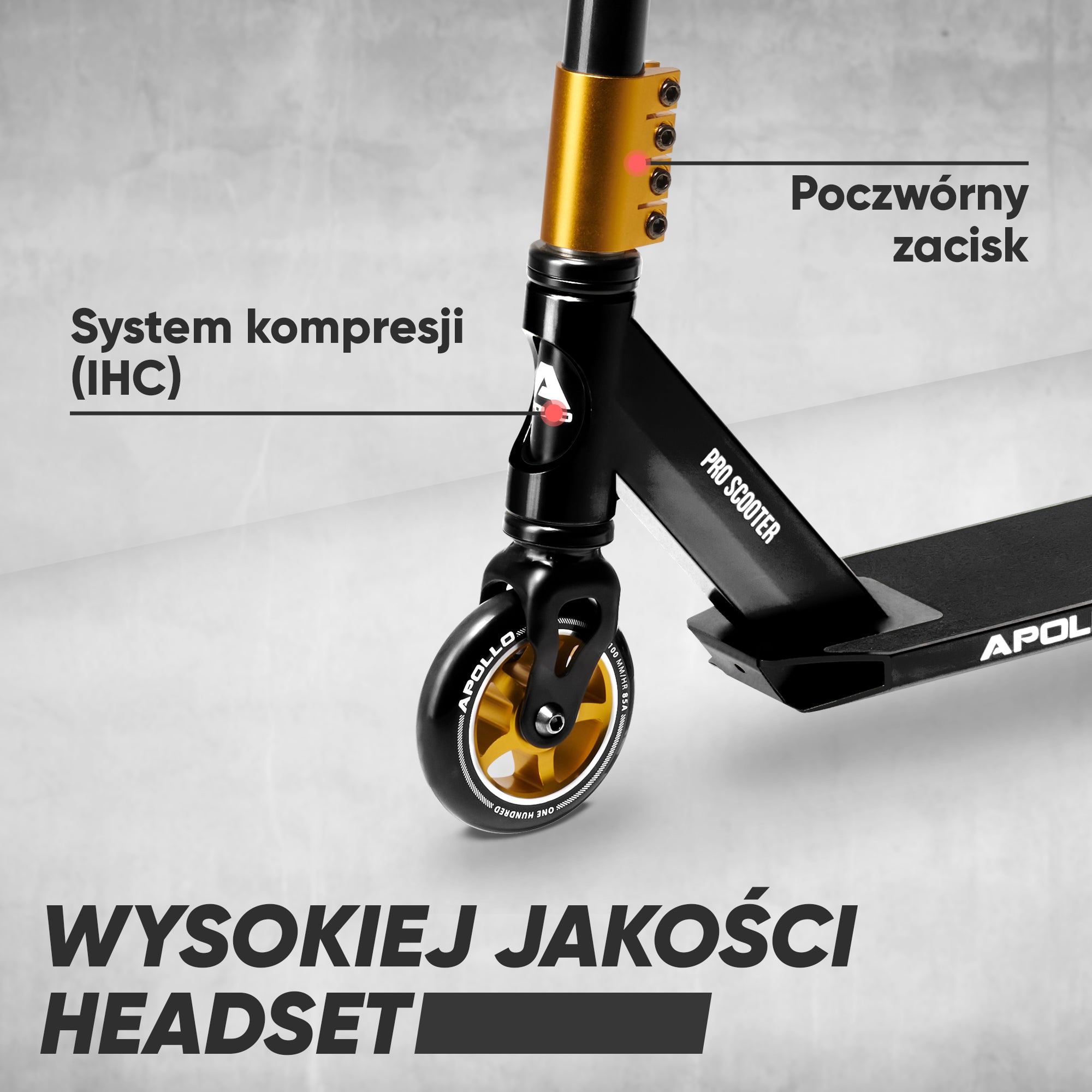 Apollo - Hulajnoga stunt "Star Pro" wysokiej jakości anodowana profesjonalna hulajnoga stunt - Czarny Złoty