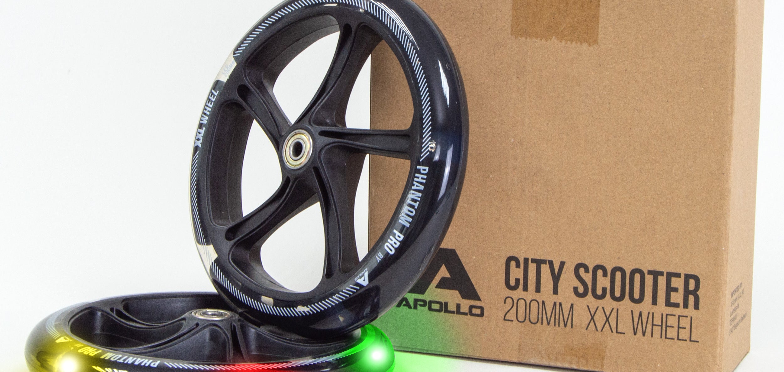 Apollo - 200 mm zestaw zapasowych kół do City Scooter - Phantom / Spectre - LED Czarny Transparent