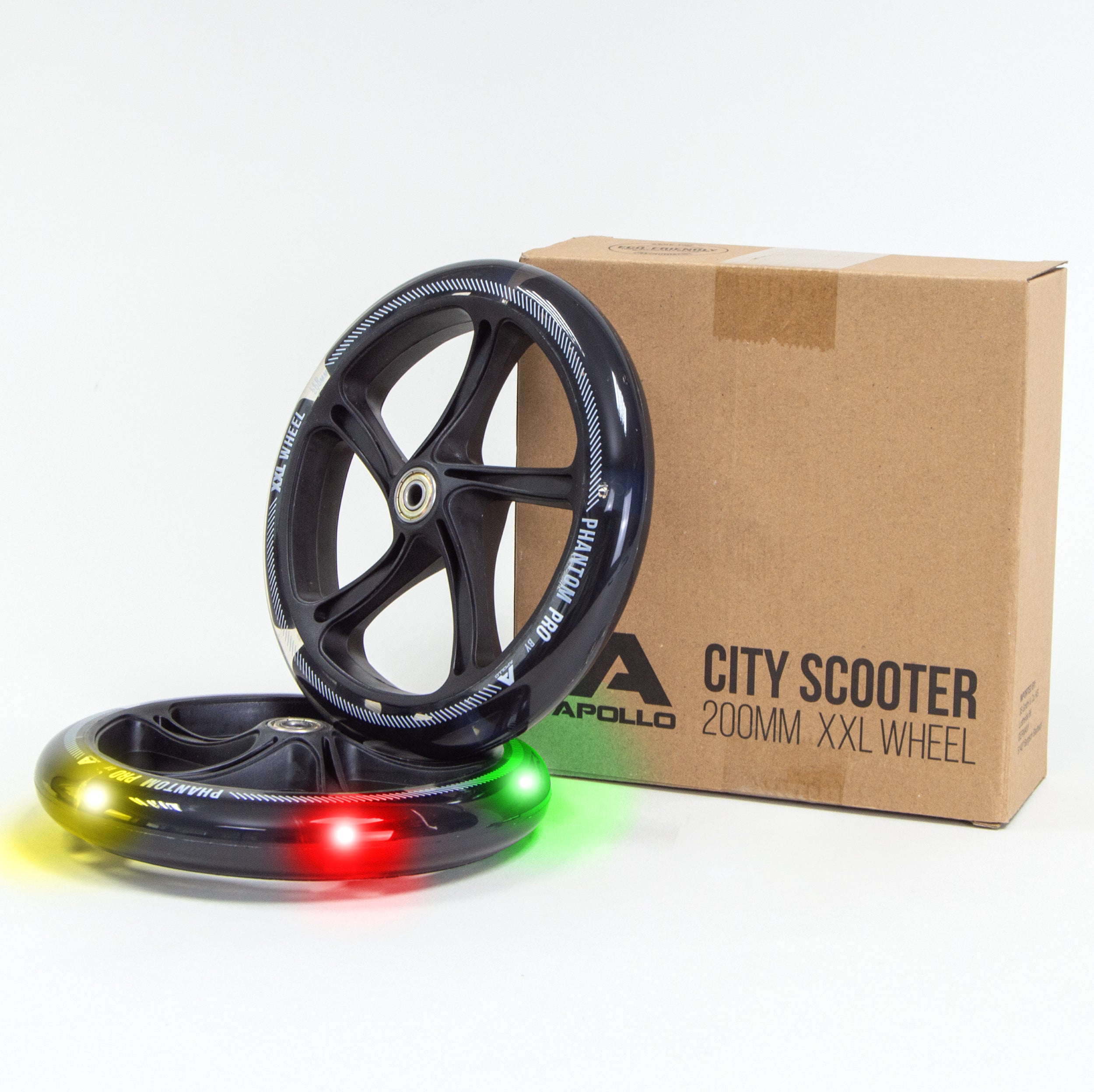Apollo - 200 mm zestaw zapasowych kół do City Scooter - Phantom / Spectre - LED Czarny Transparent