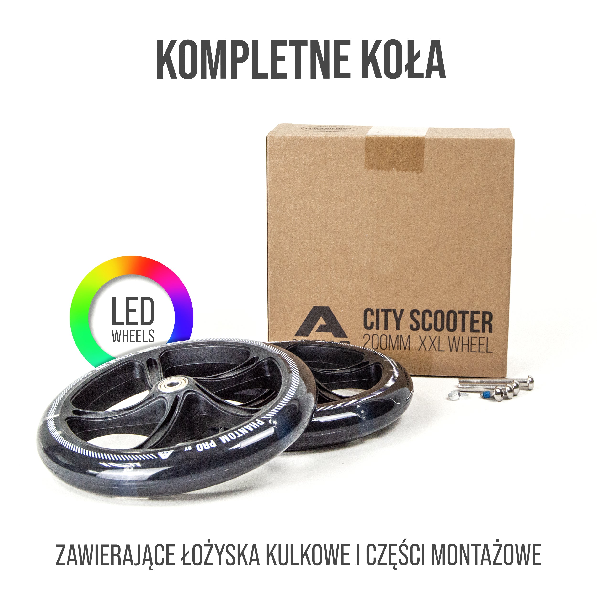 Apollo - 200 mm zestaw zapasowych kół do City Scooter - Phantom / Spectre - LED Czarny Transparent