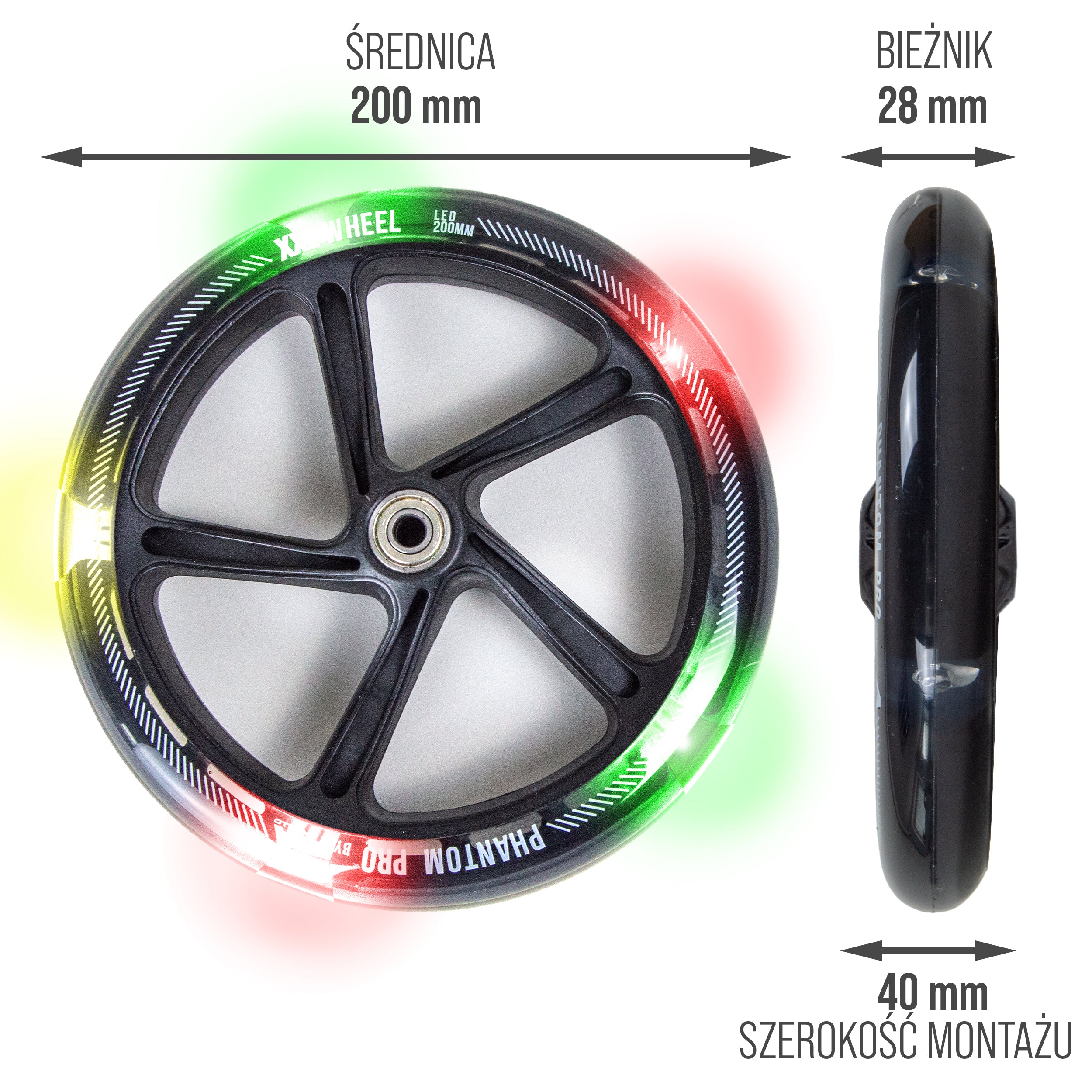 Apollo - 200 mm zestaw zapasowych kół do City Scooter - Phantom / Spectre - LED Czarny Transparent