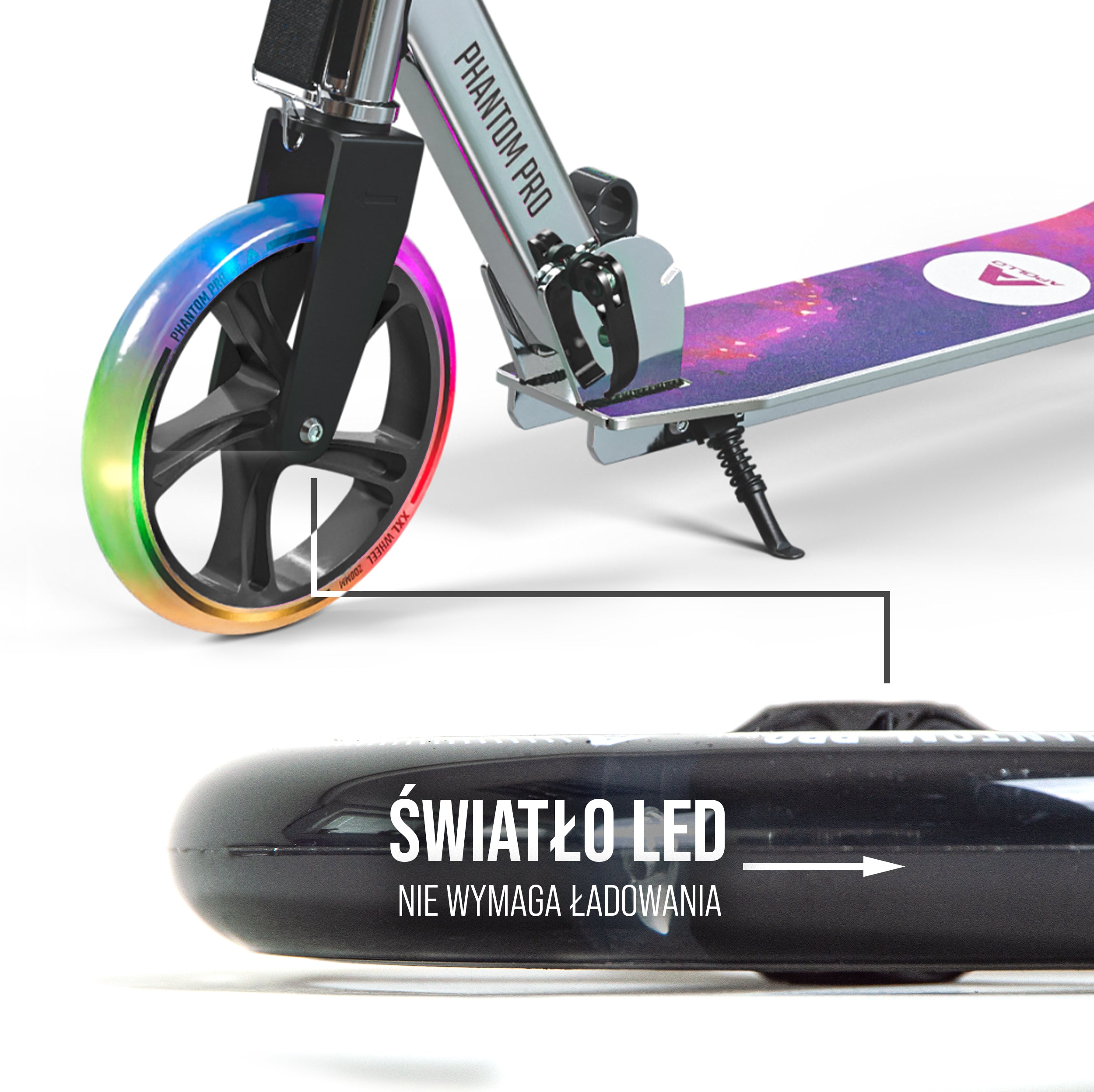 Apollo - 200 mm zestaw zapasowych kół do City Scooter - Phantom / Spectre - LED Czarny Transparent
