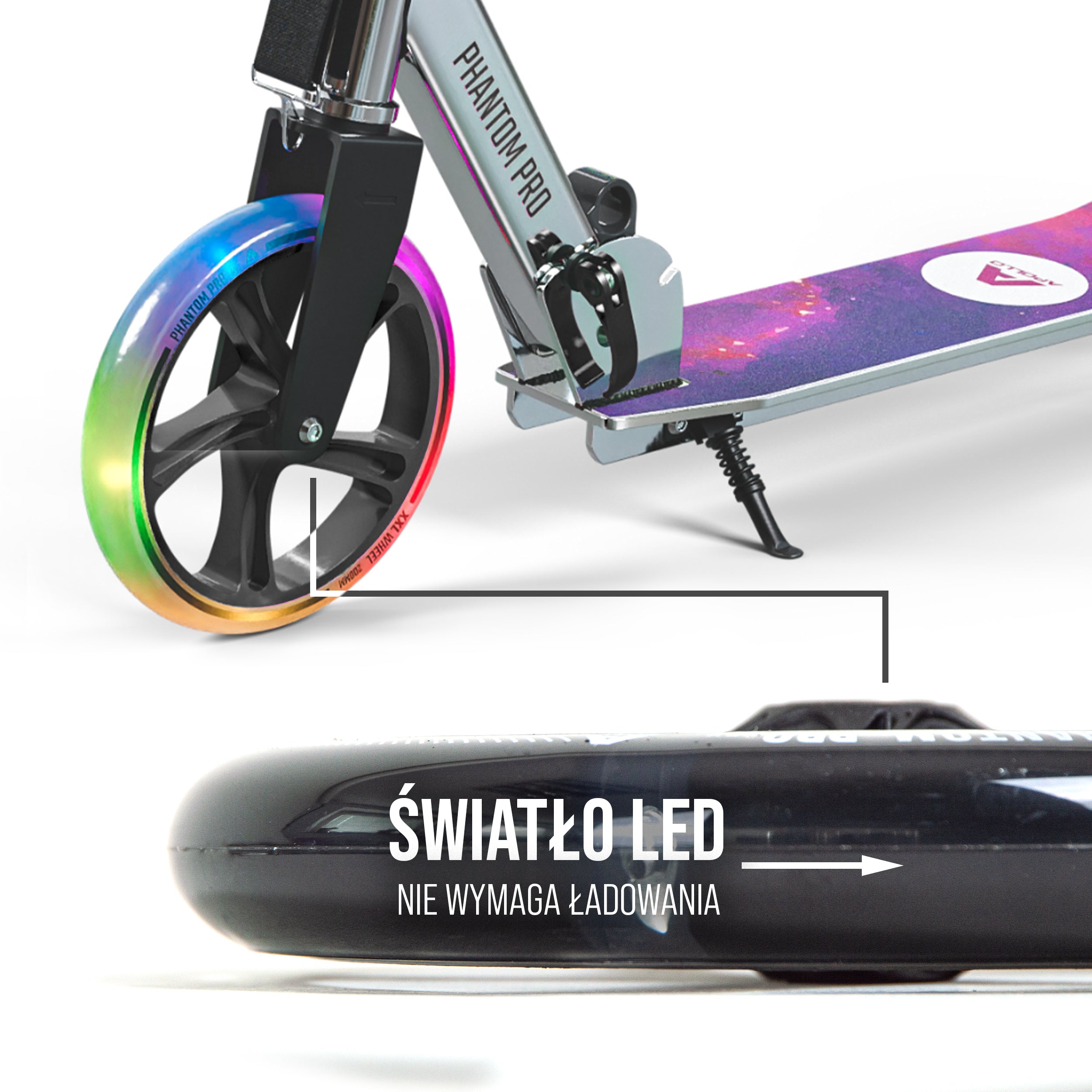 Apollo - 200 mm zestaw zapasowych kół do City Scooter - Phantom / Spectre - LED Czarny Transparent