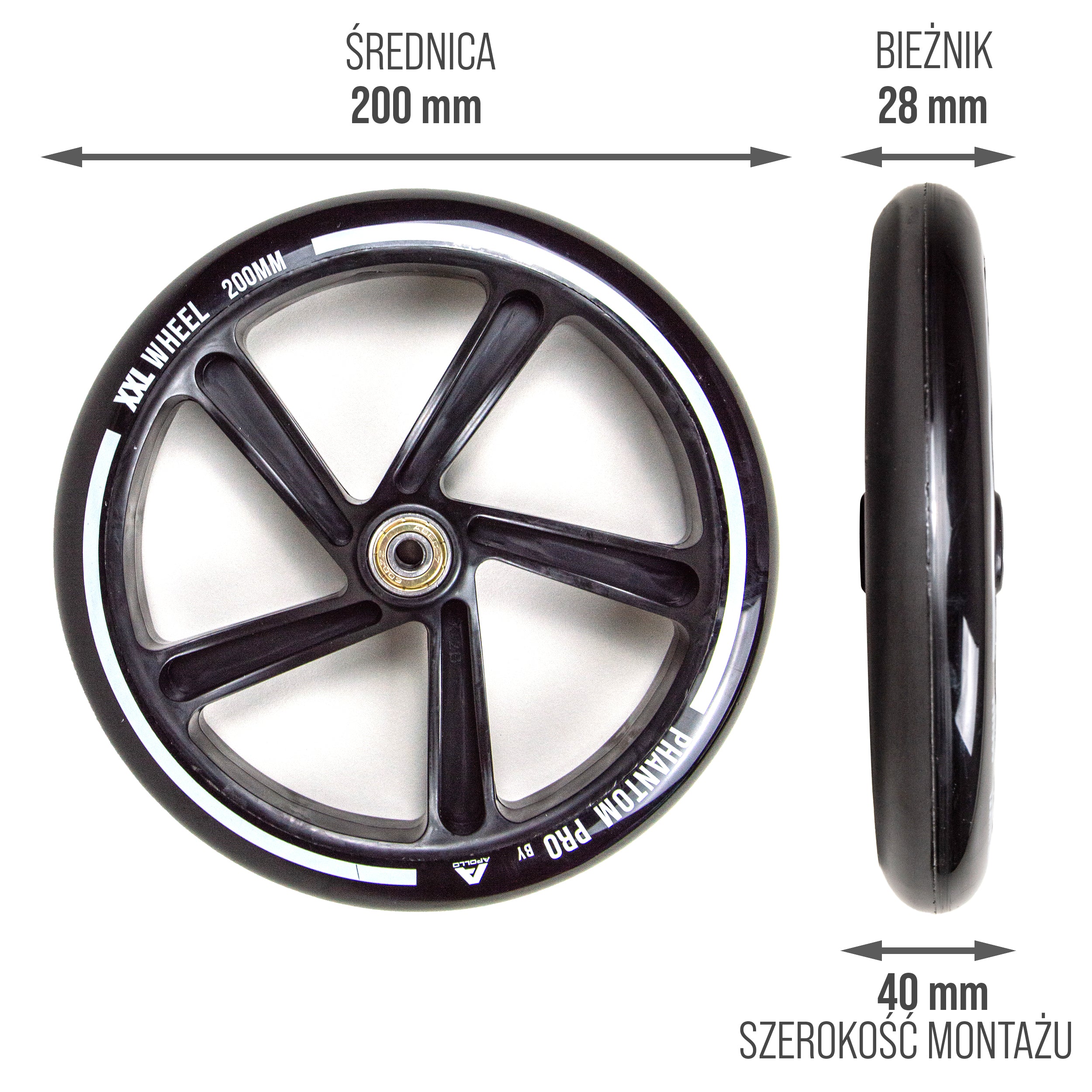 Apollo - 200 mm zestaw zapasowych kół do City Scooter - Phantom / Spectre - Czarny