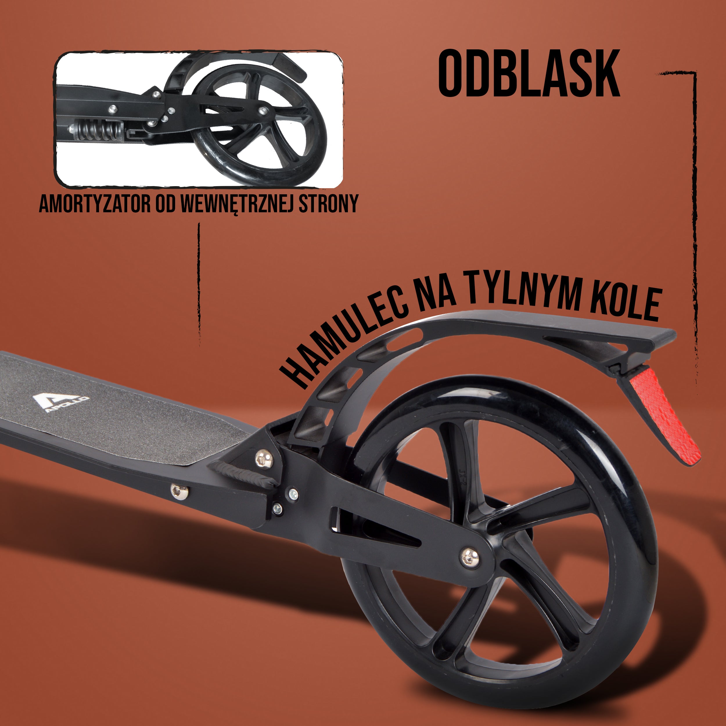 Apollo - Składana i regulowana hulajnoga miejska „Spectre” - Luksusowy Cityroller z podwójnym zawieszeniem - Czarny 2.0