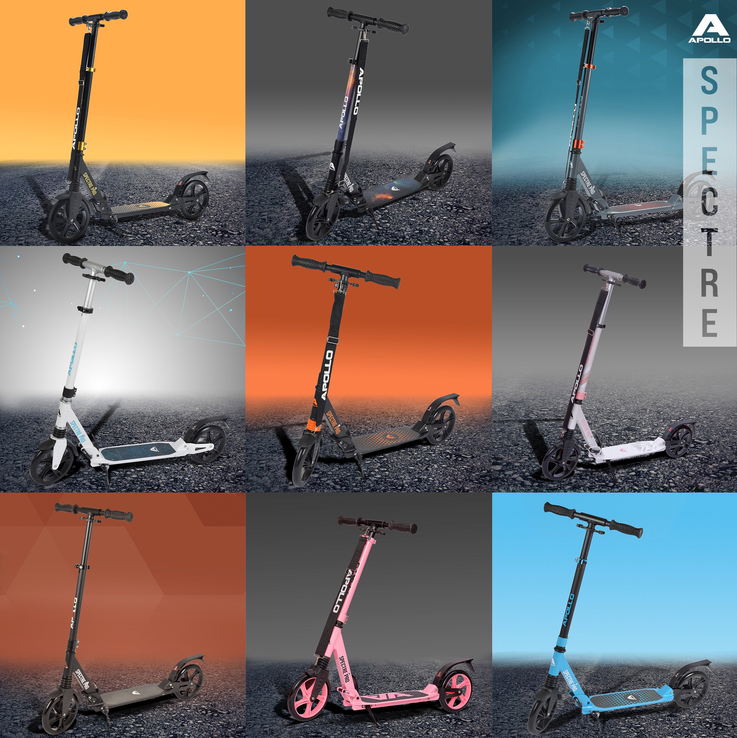 Apollo - Składana i regulowana hulajnoga miejska „Spectre” - Luksusowy Cityroller z podwójnym zawieszeniem - Czarny 2.0