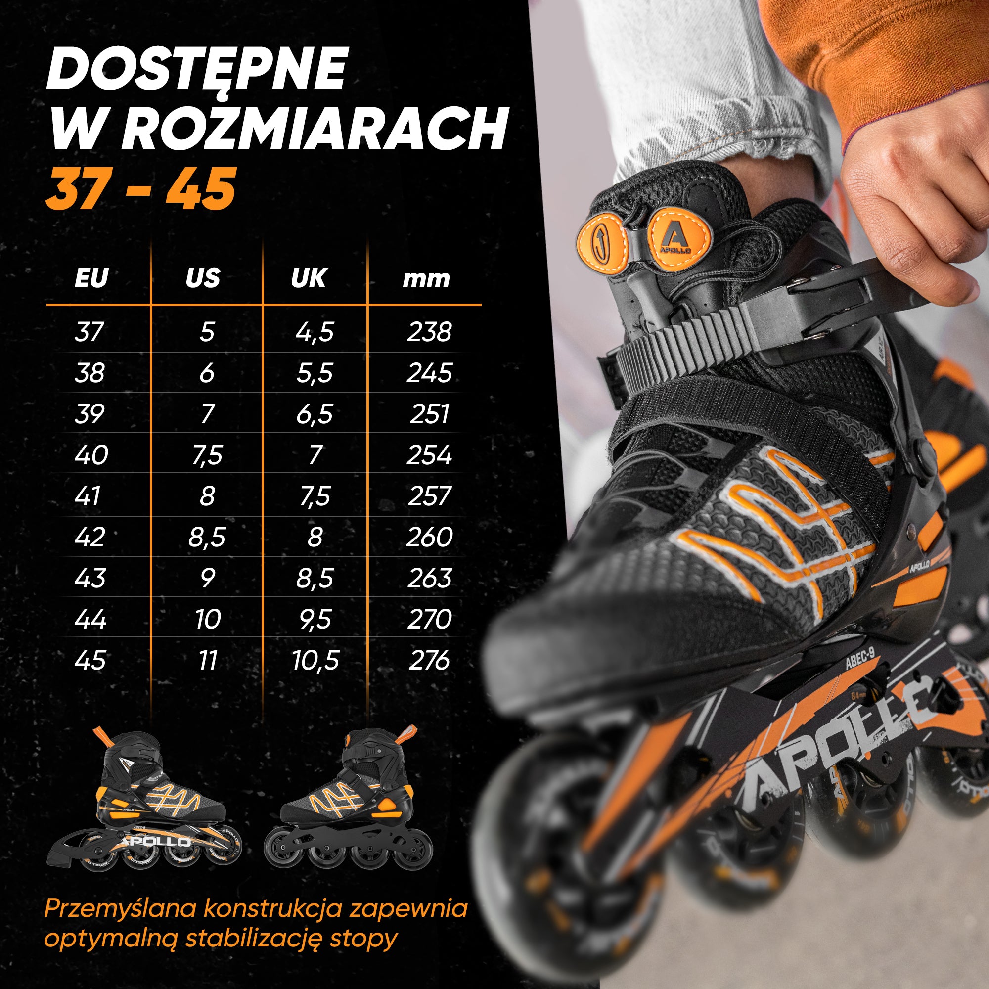 Apollo - Rolki Air Flow X2 Inline - pomarańczowy - 45