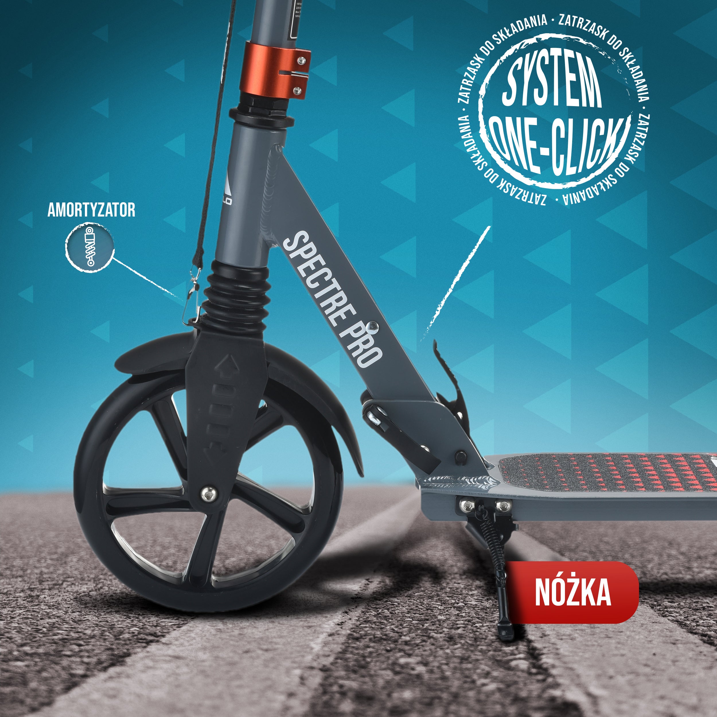 Apollo - Składana i regulowana hulajnoga miejska „Spectre” - Luksusowy Cityroller z podwójnym zawieszeniem - Szary Czerwony