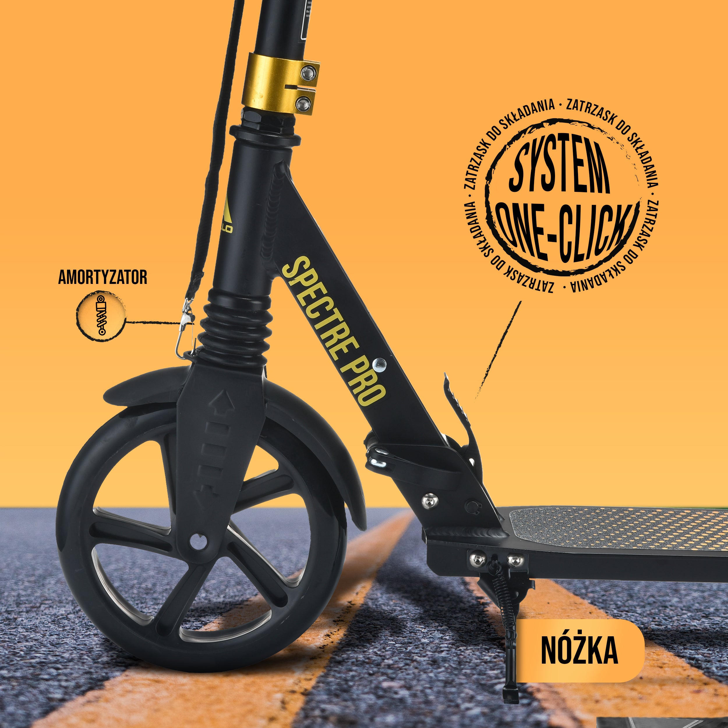 Apollo - Składana i regulowana hulajnoga miejska „Spectre” - Luksusowy Cityroller z podwójnym zawieszeniem - Czarny Złoty