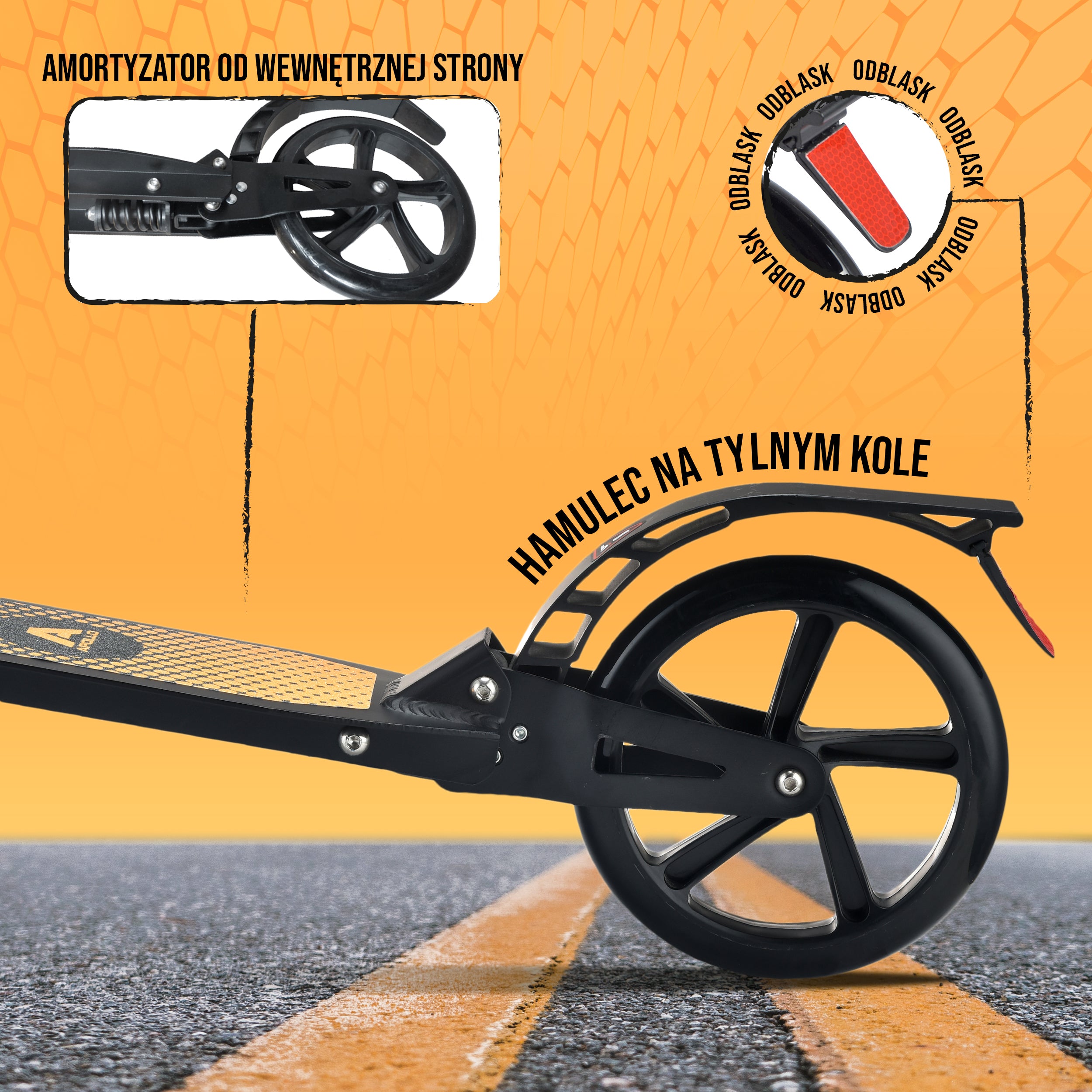 Apollo - Składana i regulowana hulajnoga miejska „Spectre” - Luksusowy Cityroller z podwójnym zawieszeniem - Czarny Złoty