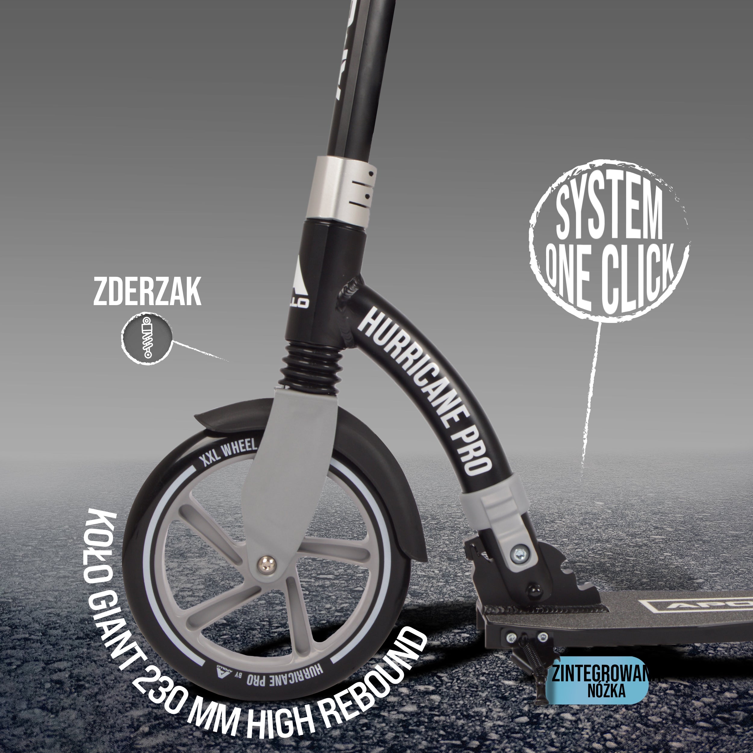 Apollo - Hulajnoga miejska Apollo „Hurricane” z amortyzacją - Czarny Srebrny